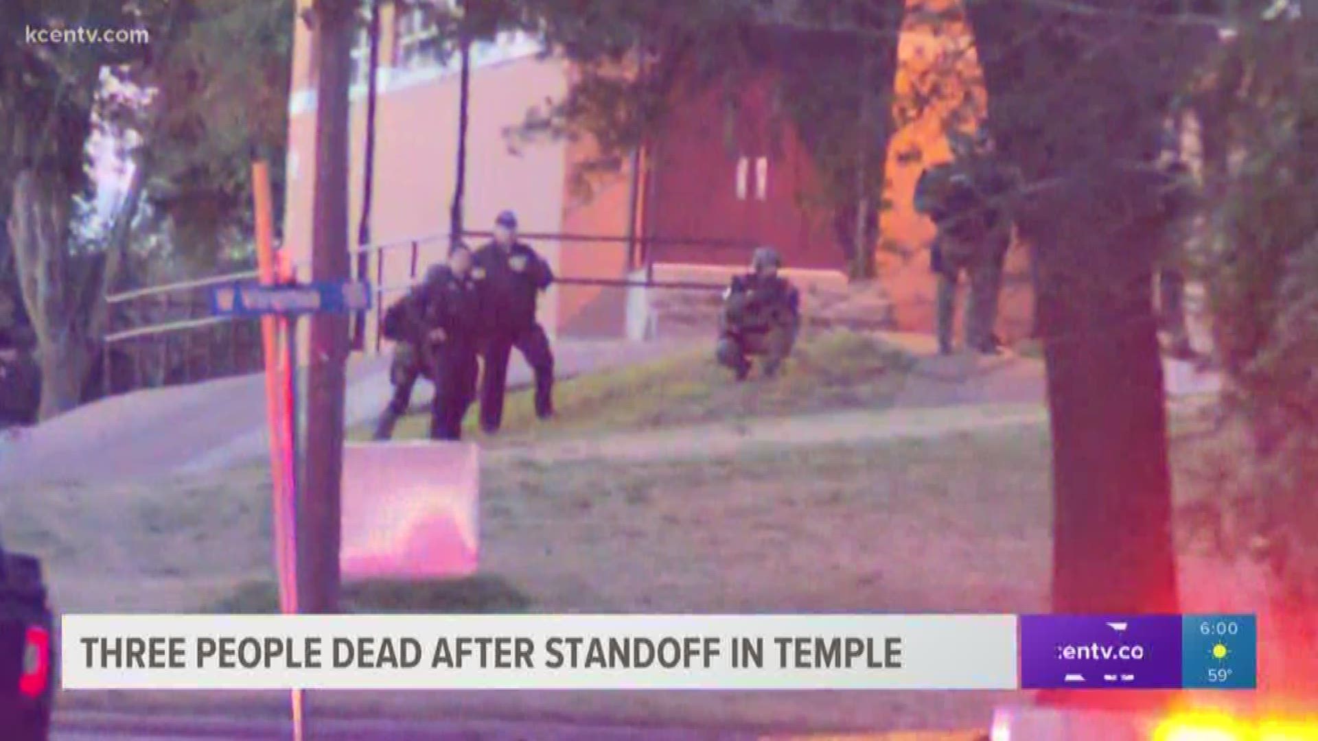 A standoff in Temple ended with three people dead, including the male suspect, officials said. One child was taken to a hospital.