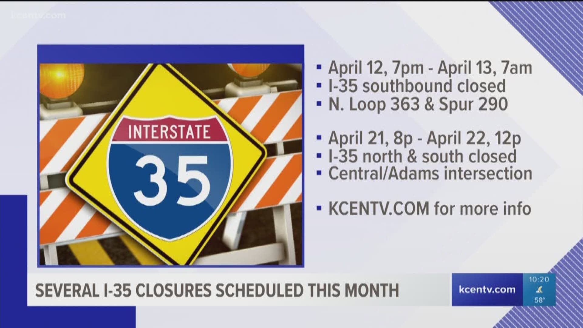 Expect several road closures on I-35 this month. 