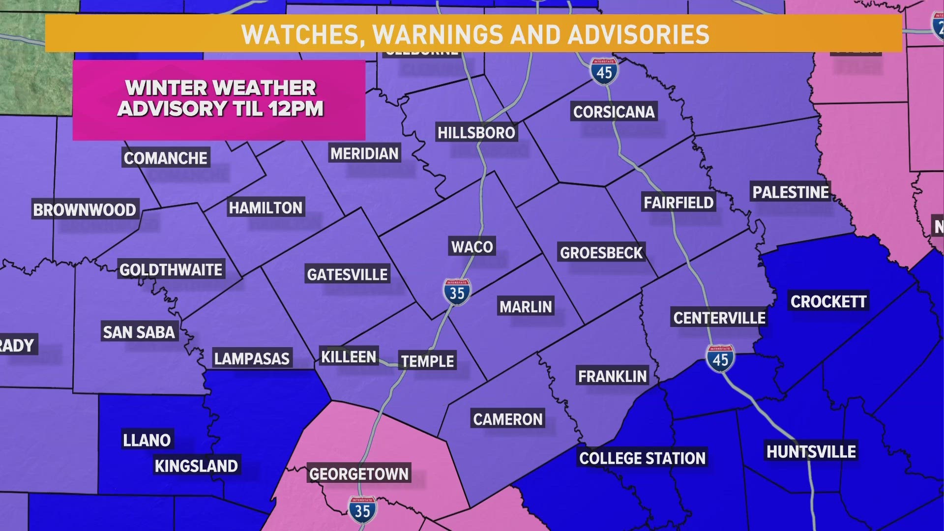 WEATHER AWARE Winter Storm Gerri hits Central Texas Winter