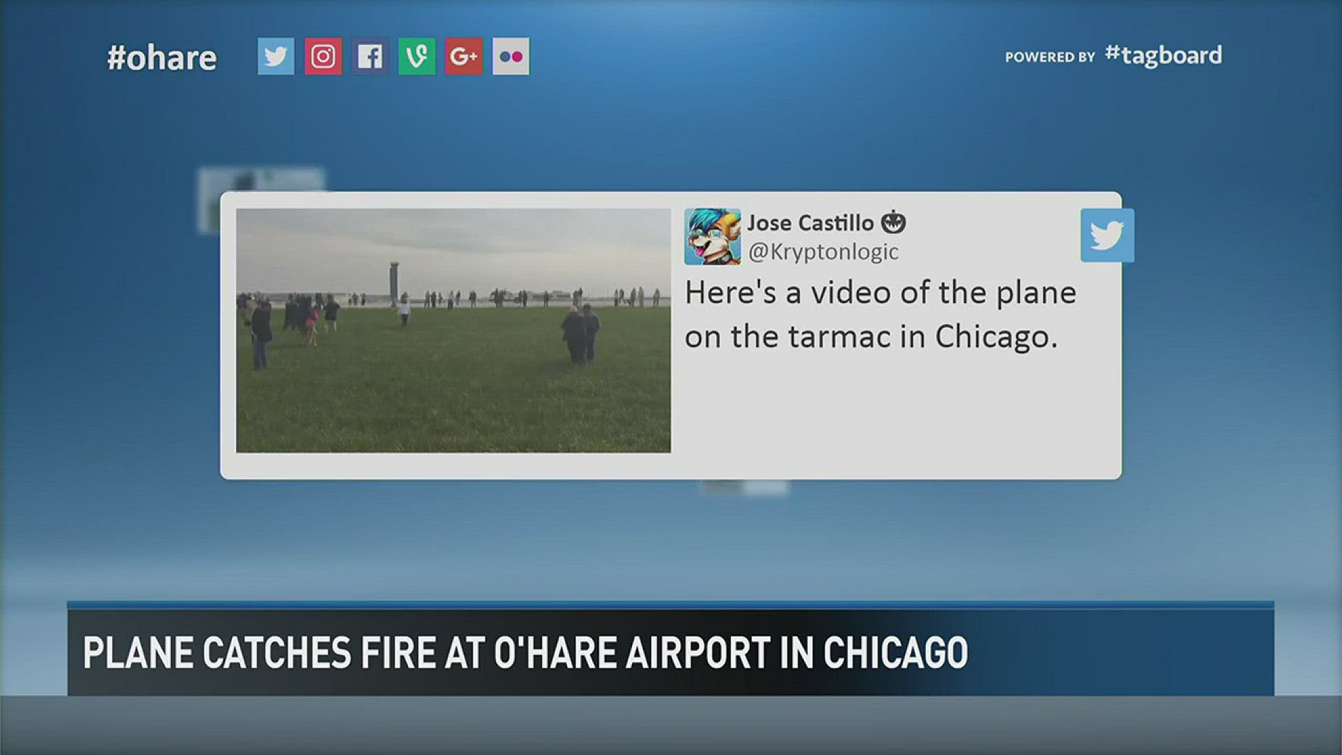 Eight people were injured this afternoon after a plane caught fire at O'hare international airport in Chicago.
