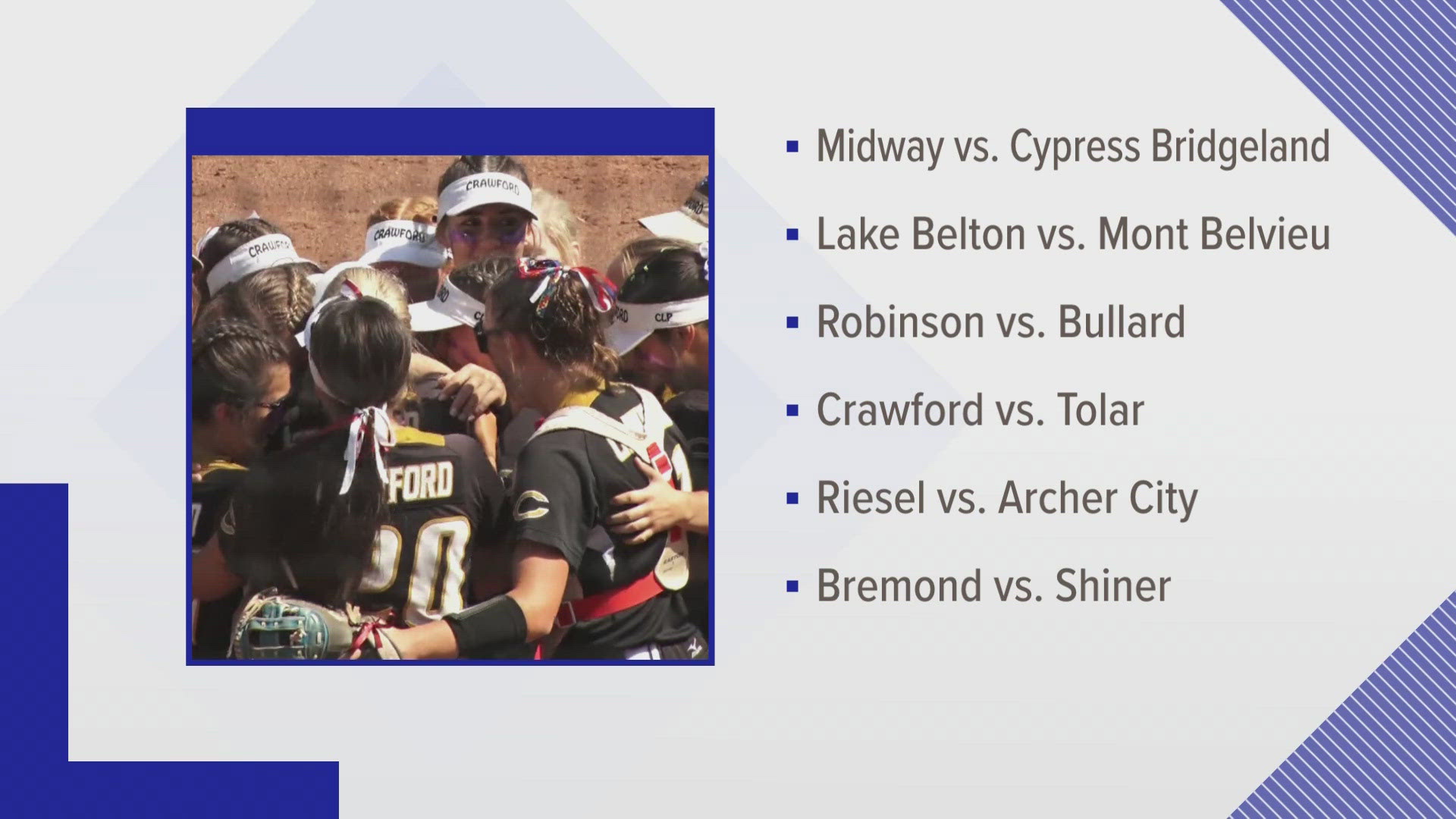 Numerous Central Texas teams are taking to the diamond to compete for the State Title ring.