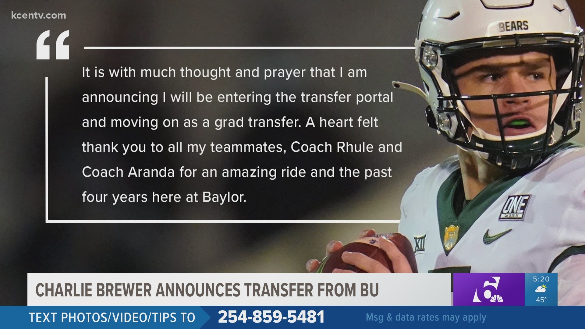 Brewer announced on Twitter he will enter the NCAA transfer portal and move on as a graduate transfer.