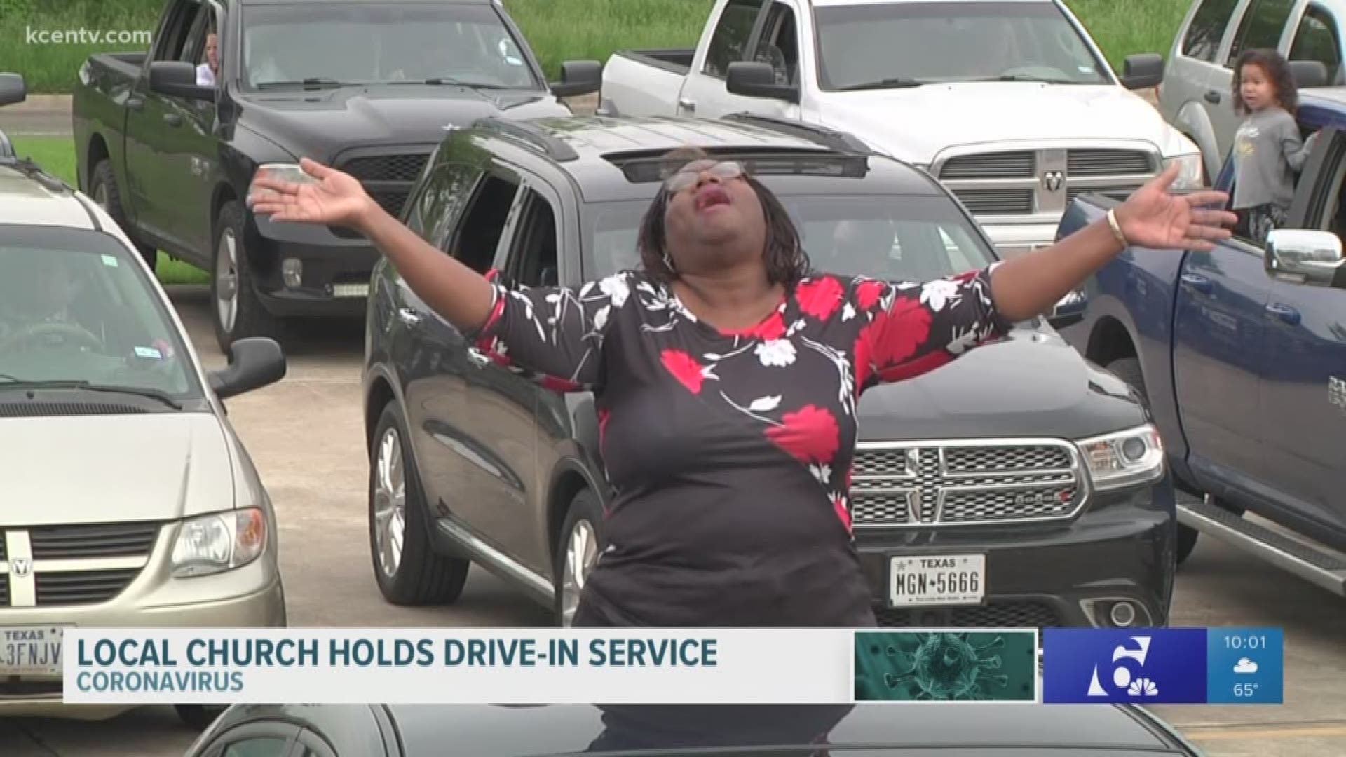 Crossroads Church held Palm Sunday services outside the building for people to watch in their cars from the parking lot.