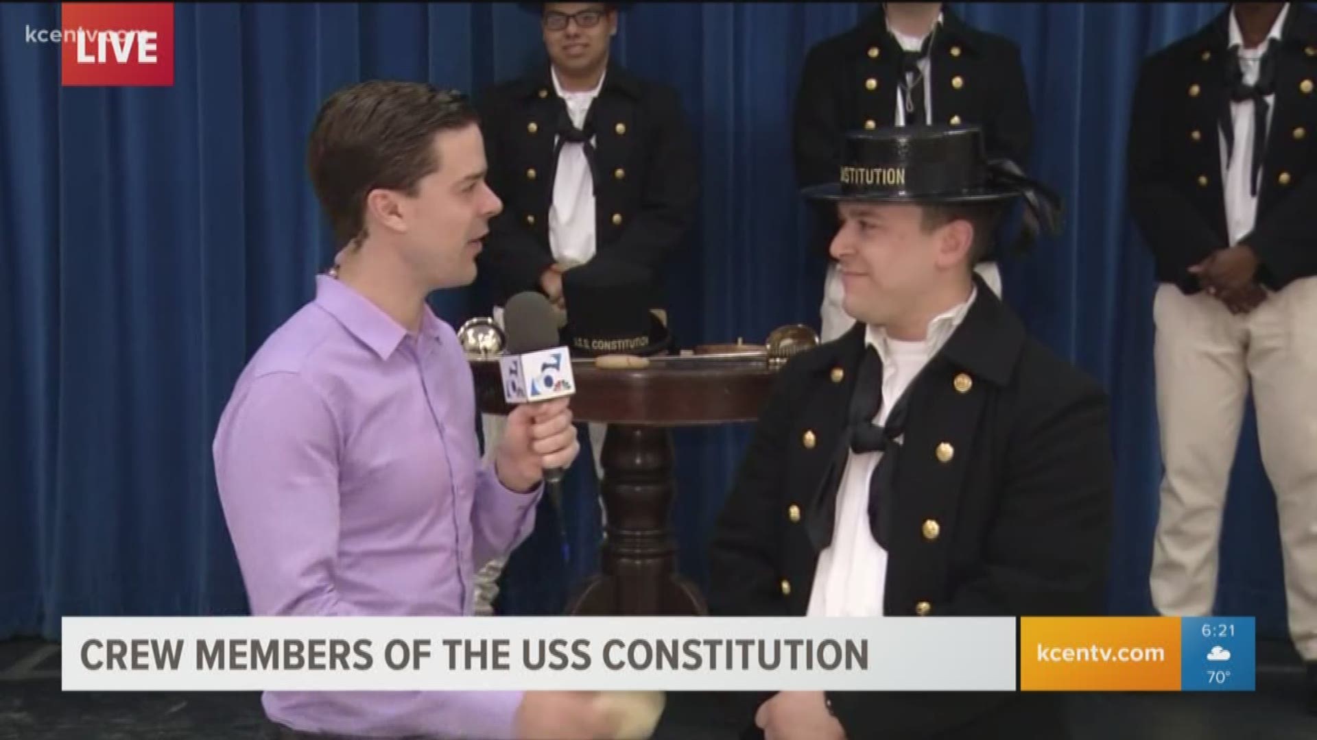 Jamie Kennedy meets with members of the USS Constitution for Navy Week.
