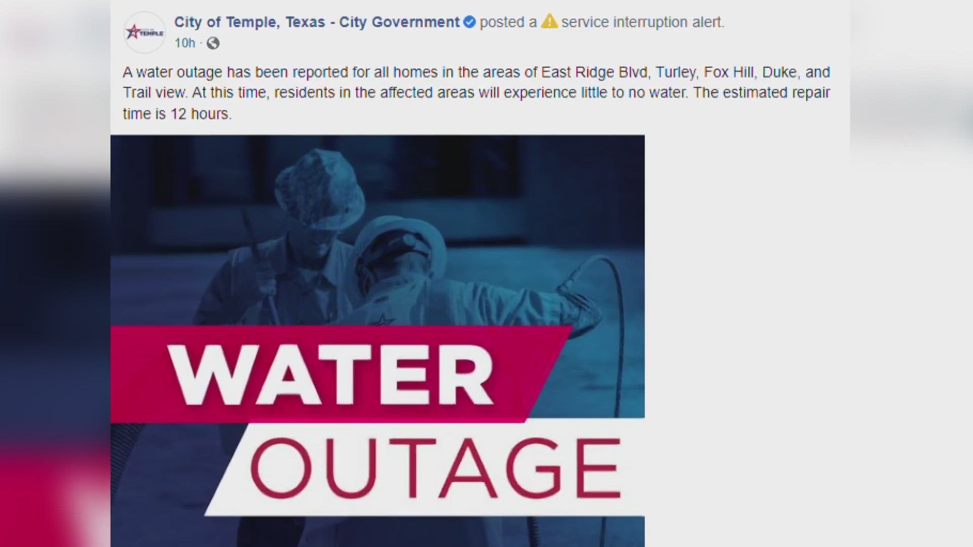 The City of Temple claims they are unaware of what caused the water outage last night.