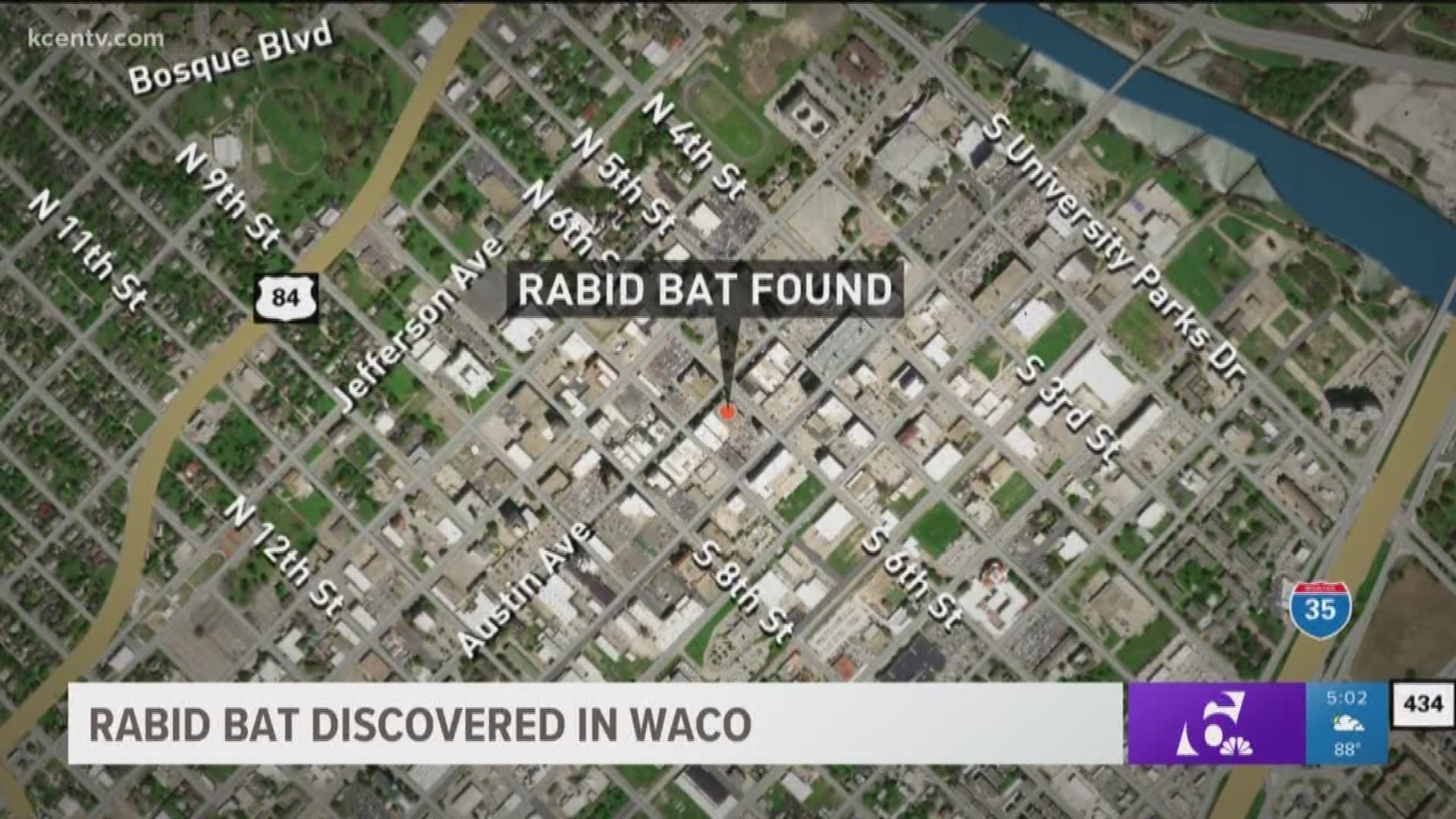 A bat that tested positive for rabies was found in the 600 block of Austin Ave. in Waco.