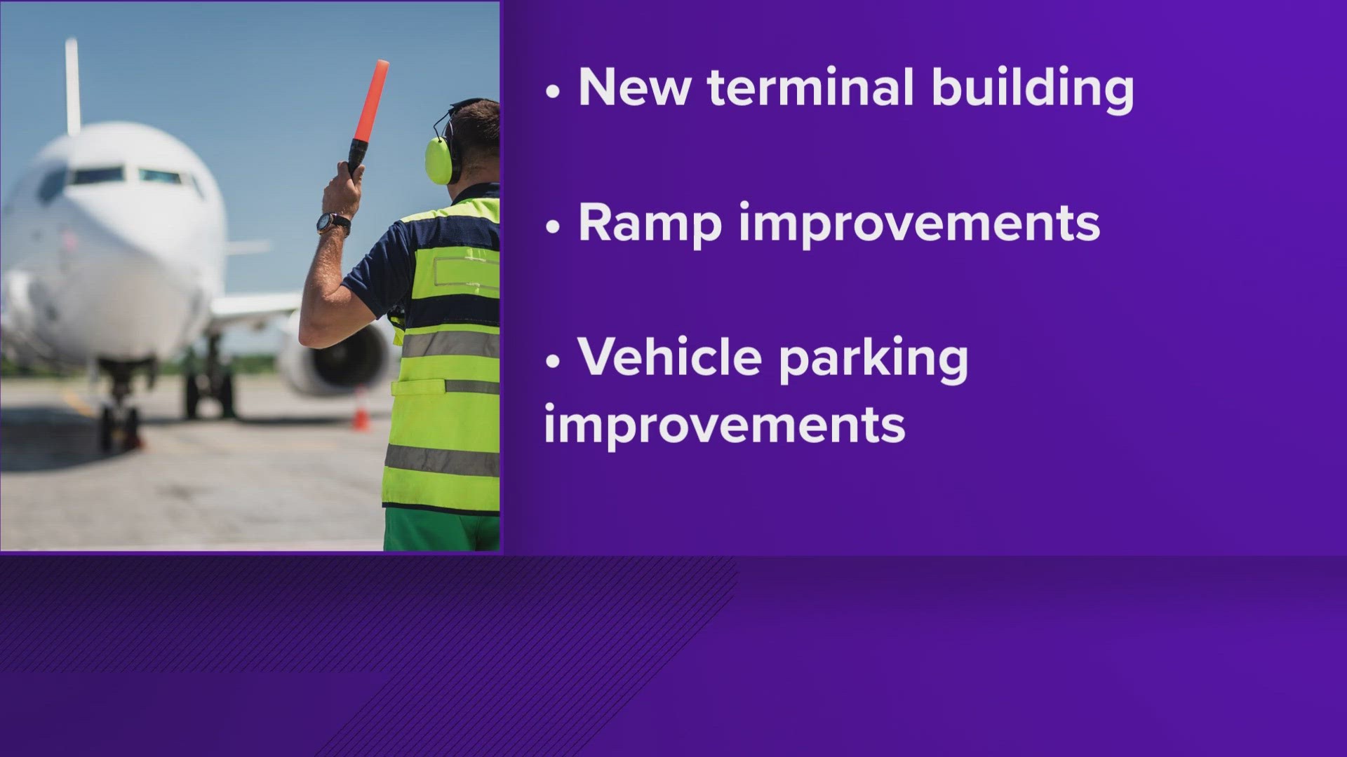 These funds will be used to finalize construction projects, including a new terminal building, ramp enhancements, and improvements to vehicle parking facilities.