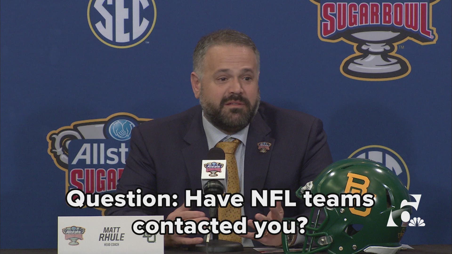 Amid escalating rumors of NFL teams' interest in his services, Baylor football coach Matt Rhule addresses his future ahead of the Allstate Sugar Bowl in New Orleans.