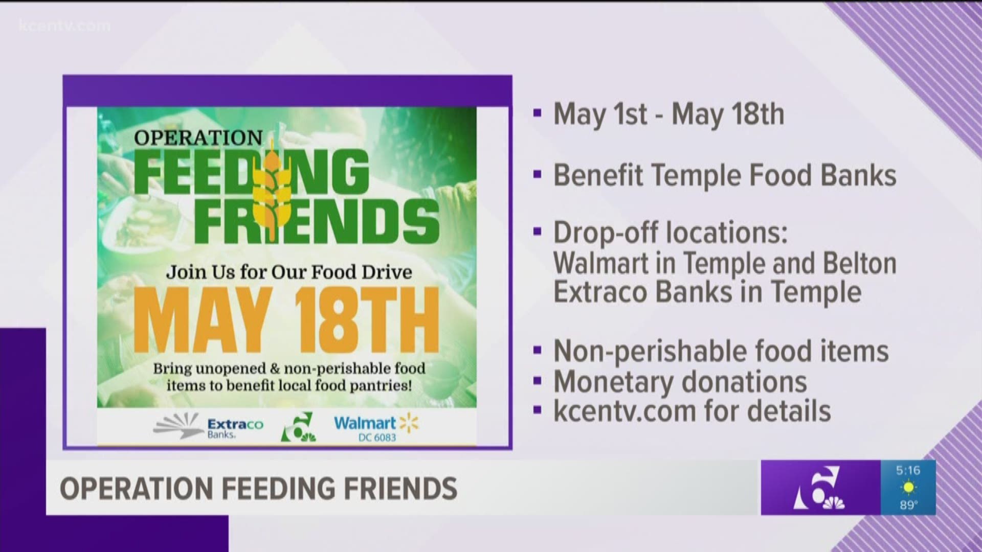 Channel 6 has partnered with a few local food banks for our "Operation Feeding Friends" food drive. 