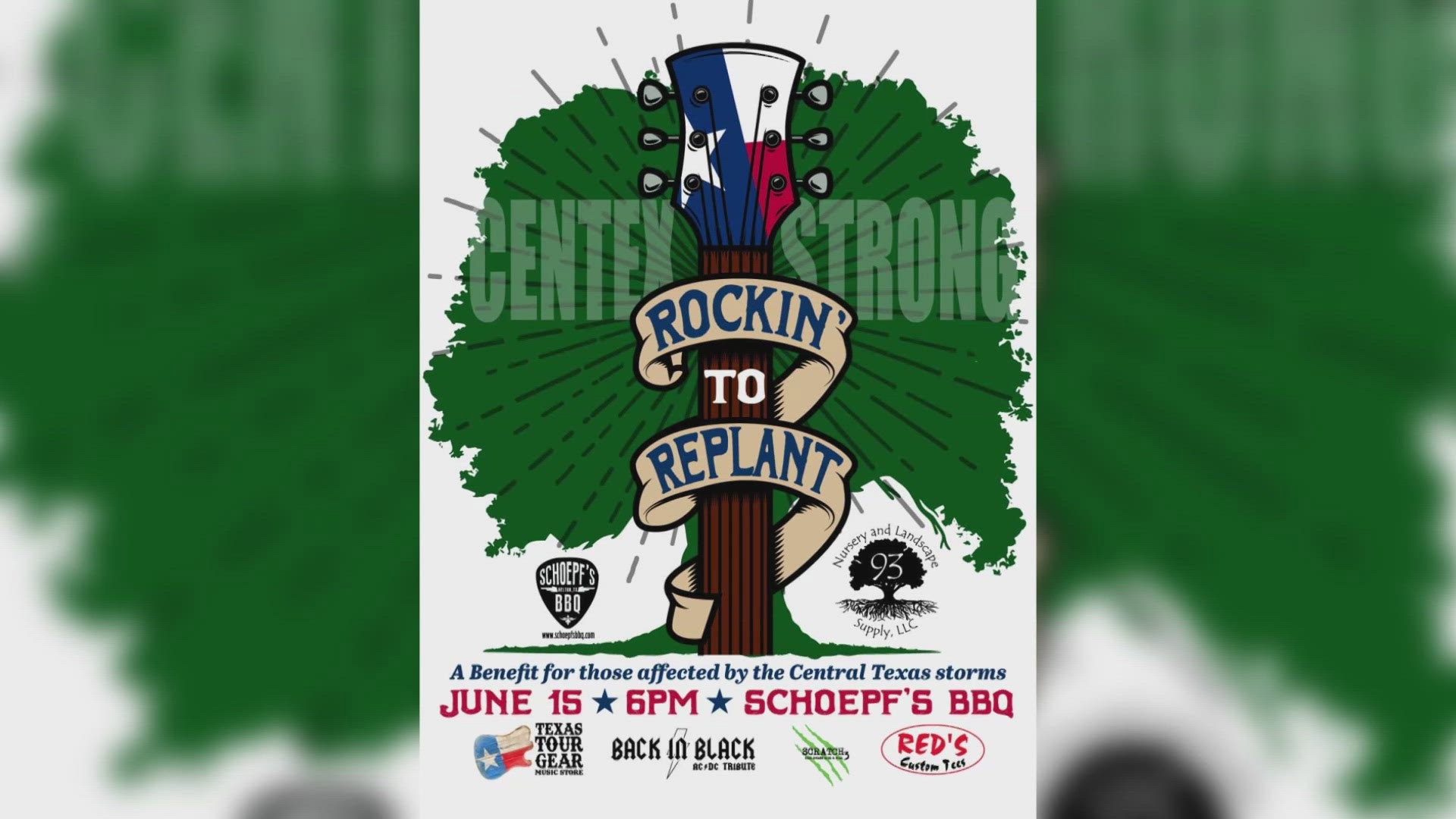 Schoepf's BBQ will host the concert on June 15 to raise money to replant trees in Central Texas.