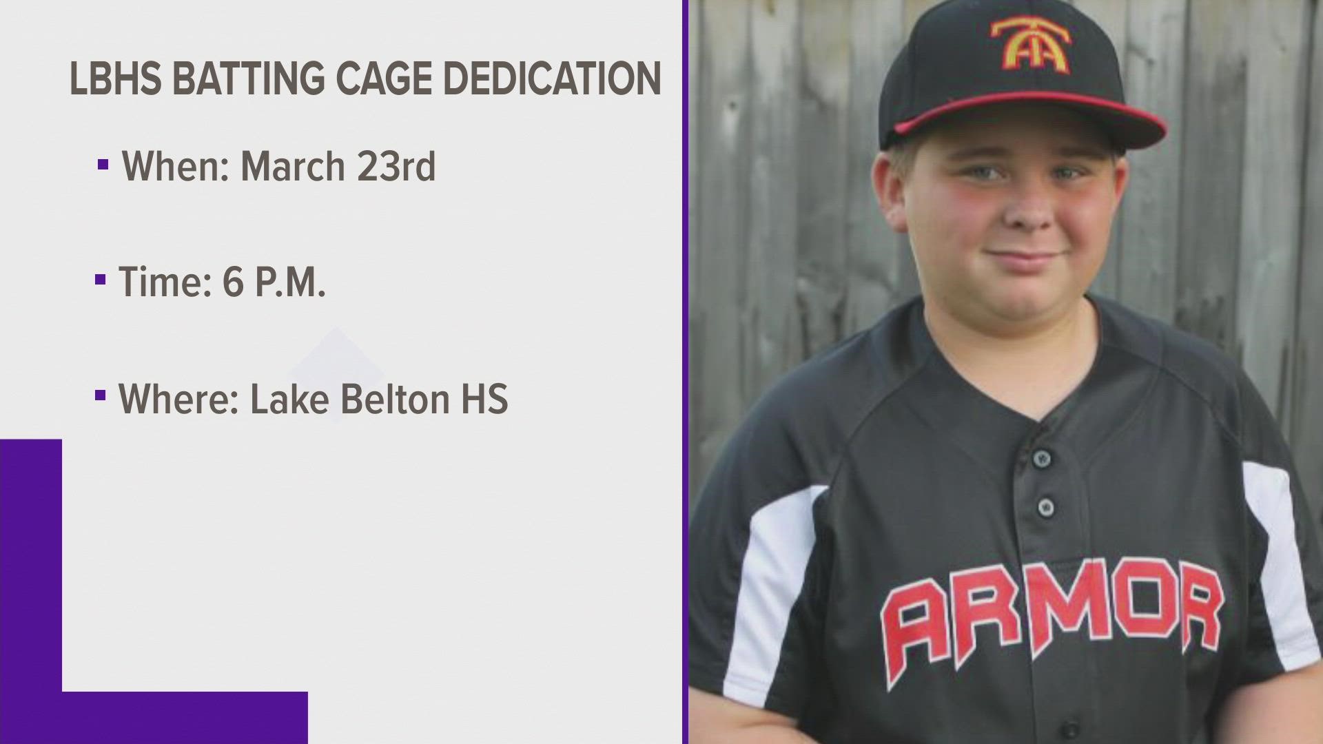 Jace Jefferson died in 2016. A dedication ceremony for the batting cages will be on March 23.