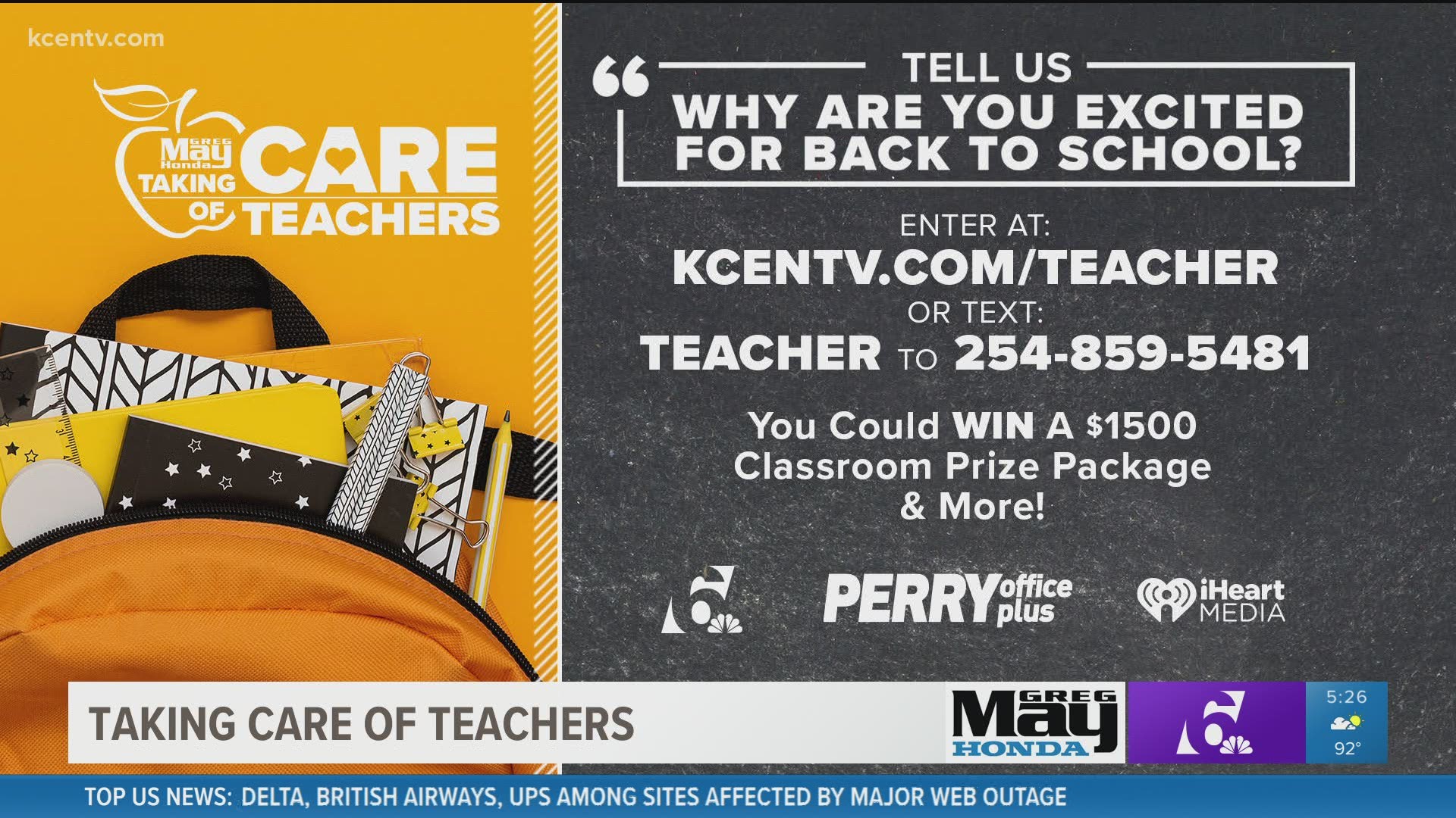 6 News is teaming up with Greg May Honda to recognize the hard working teachers in Central Texas. To win, tell us why you are excited to go back to school.
