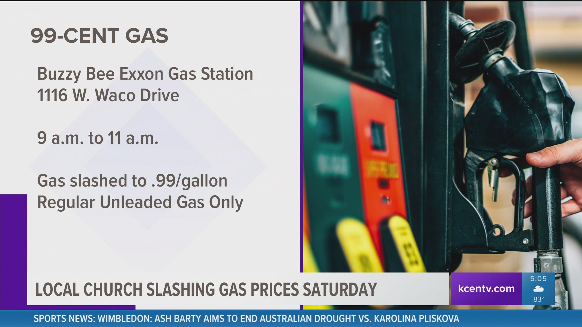 The church is buying down the cost of gas from 9 a.m. to 11 a.m. Saturday at the Buzzy Bee Exxon in Waco