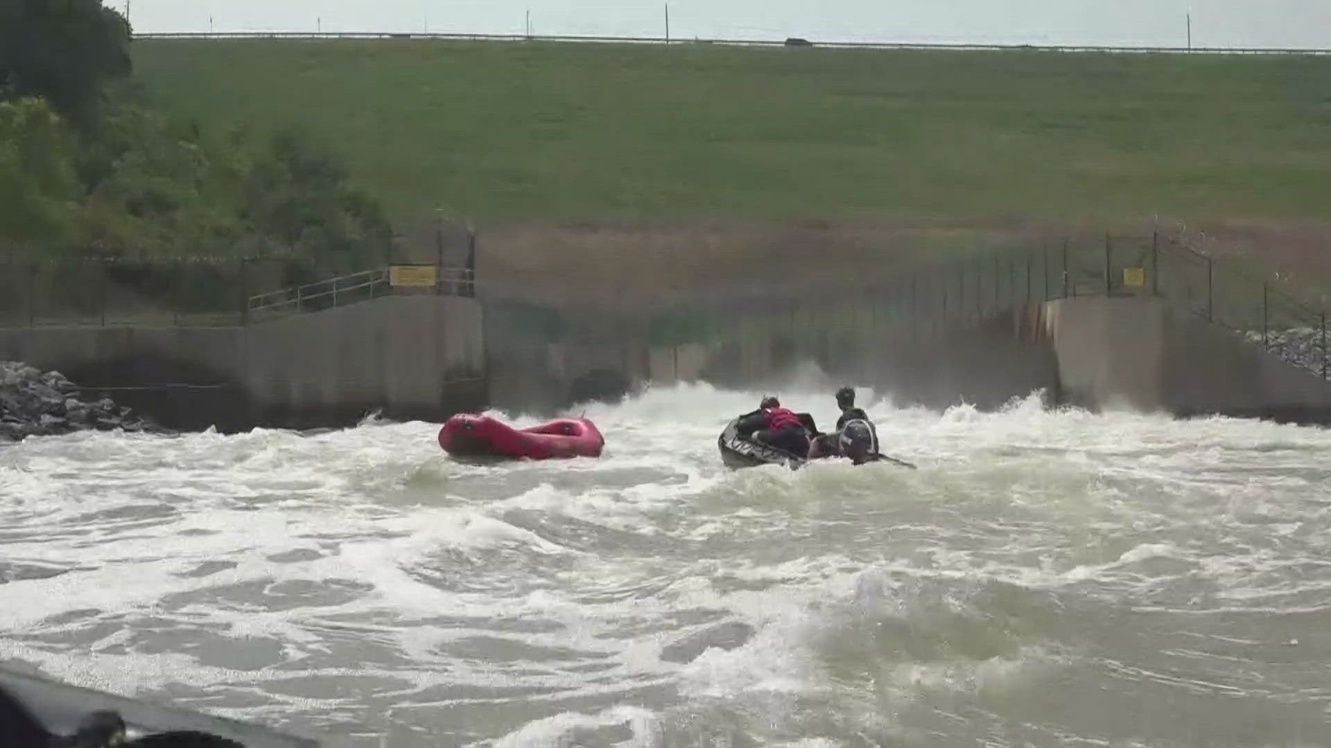 Crews from the Killeen, Temple and Bryan Fire Departments ran exercises at the Belton Dam to practice rescues in fast-moving and hazardous water.