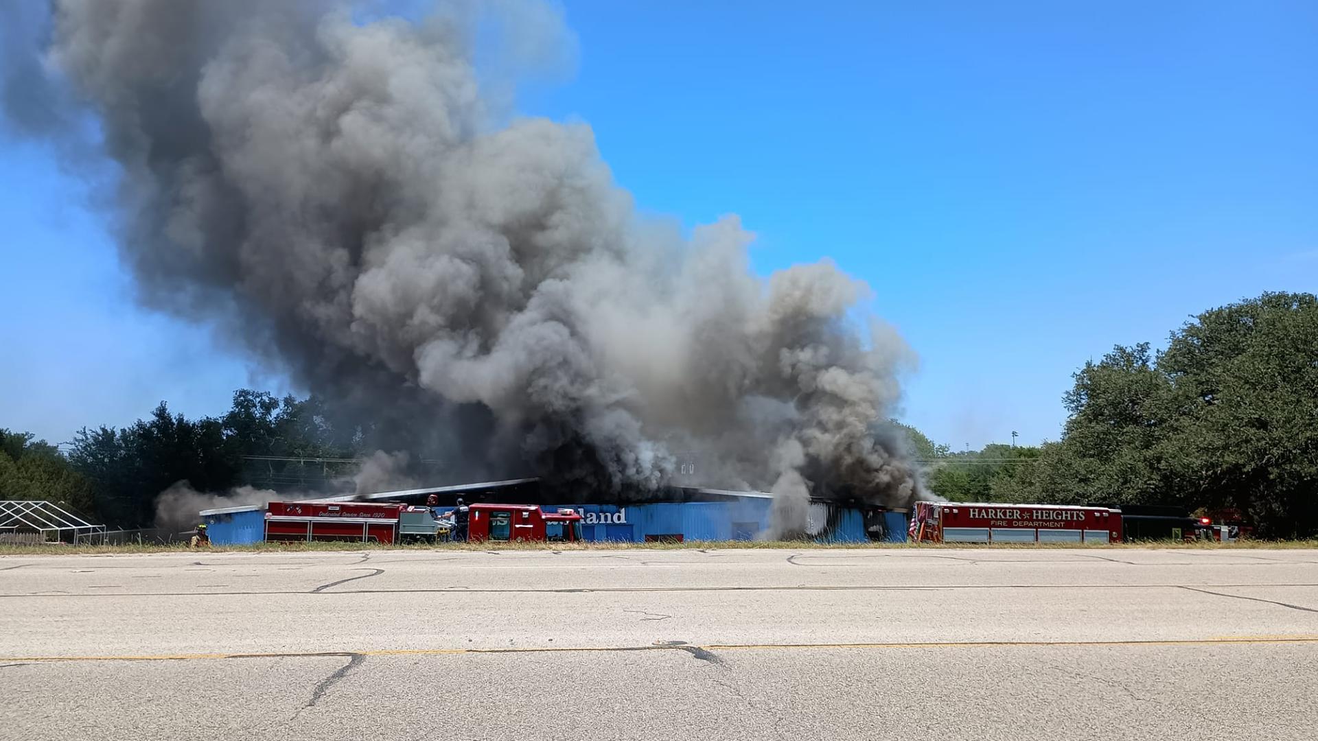 Texas Skateland, a skating rink in Harker Heights, was engulfed in flames on July 4, 2024. Video by Christy Liles.