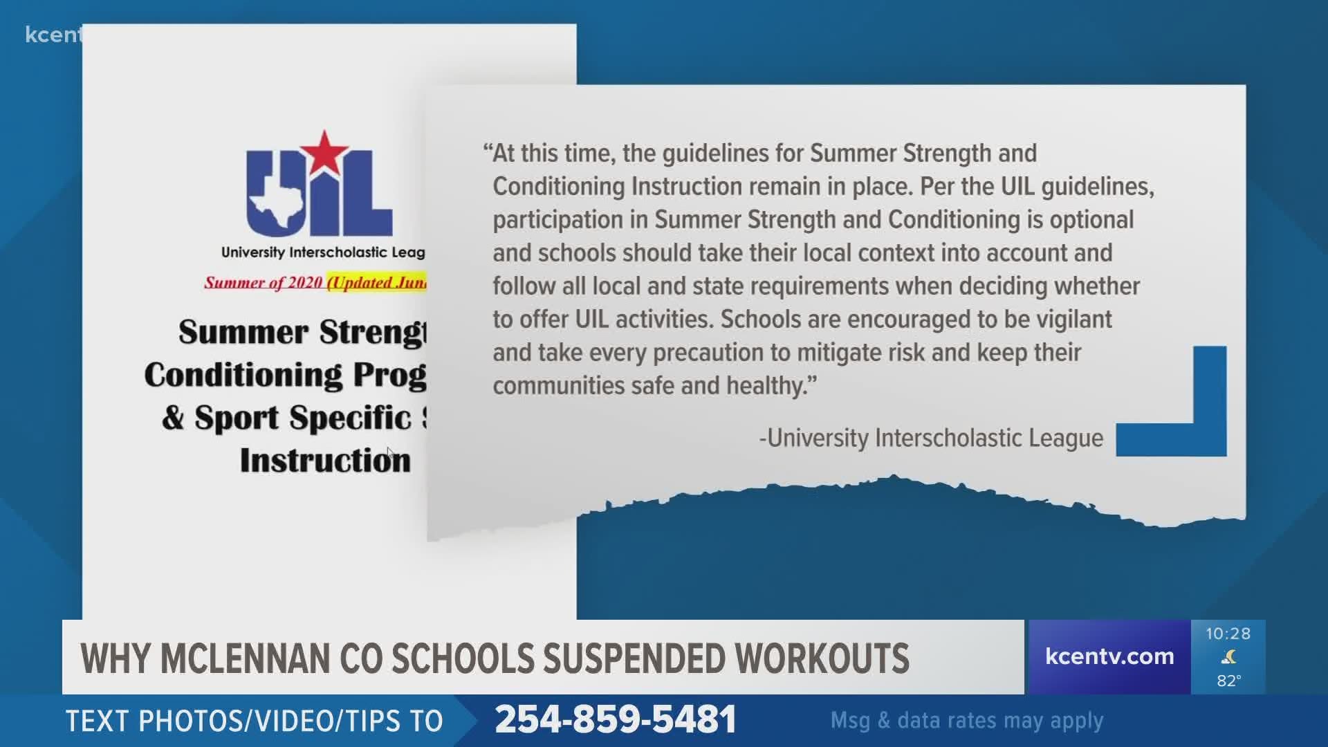 A handful of schools have suspended summer workouts as a precaution against the coronavirus and some say they will resume in mid-July.