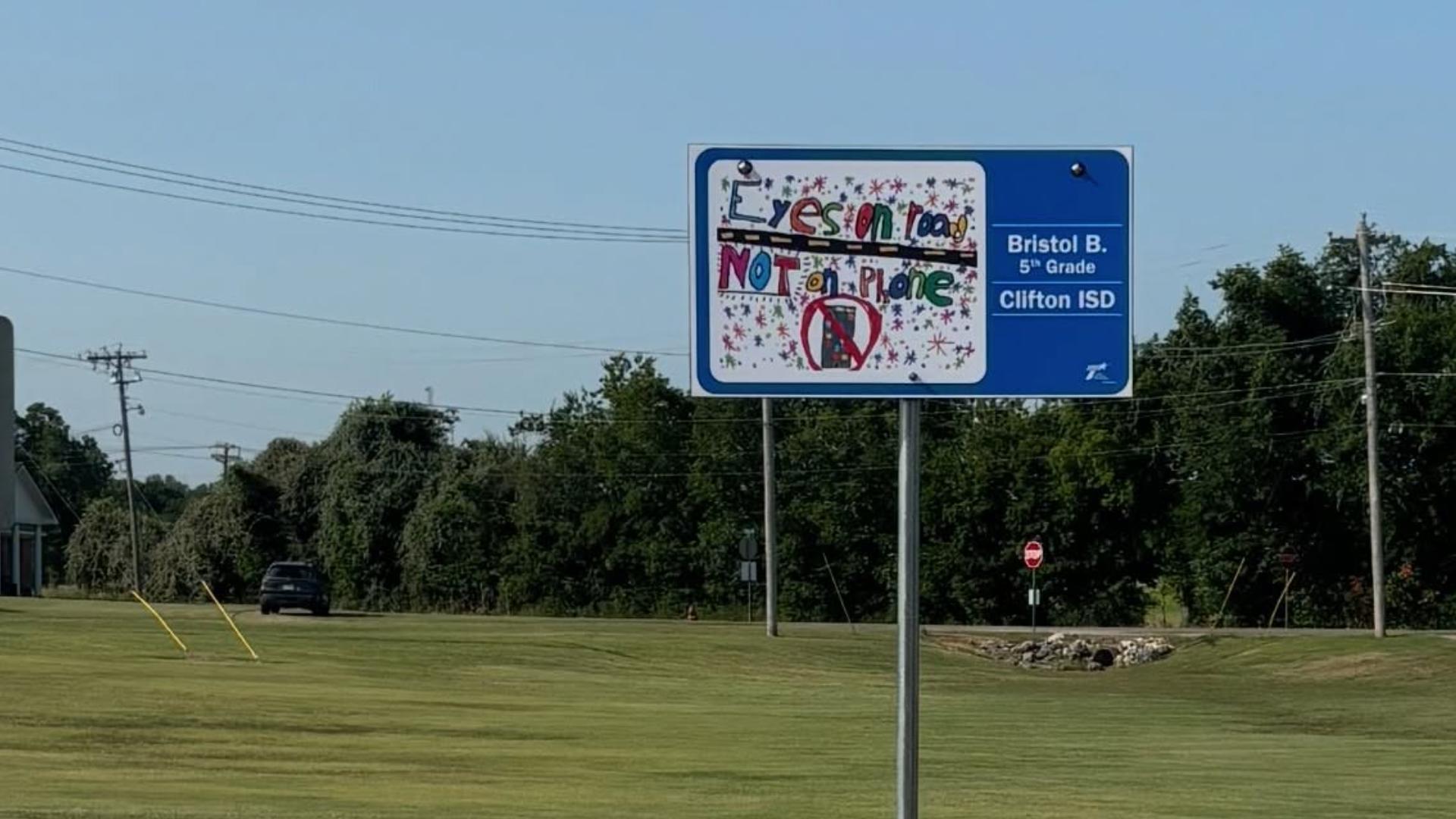 Clifton ISD student has safety poster turned into TxDOT sign