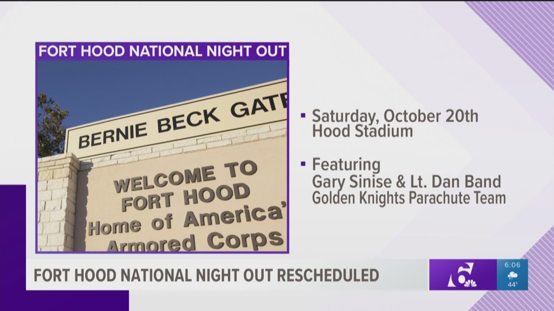 Rainy weather forced Fort Hood to postpone its National Night Out and Barbeque.
