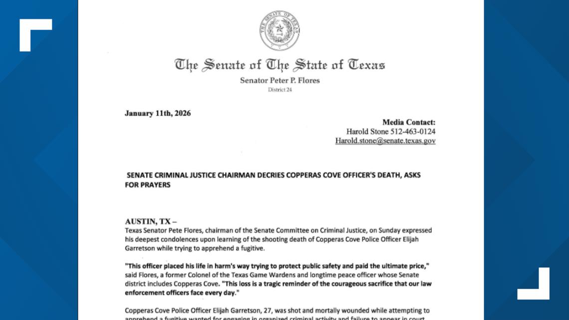Texas senator identifies suspect in deadly shooting of Copperas Cove police officer