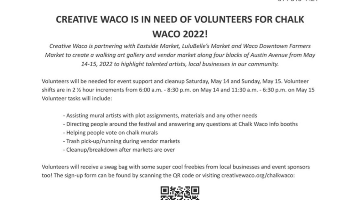 Chalk Walk Waco 2022 needs volunteers. - Vimarsana News