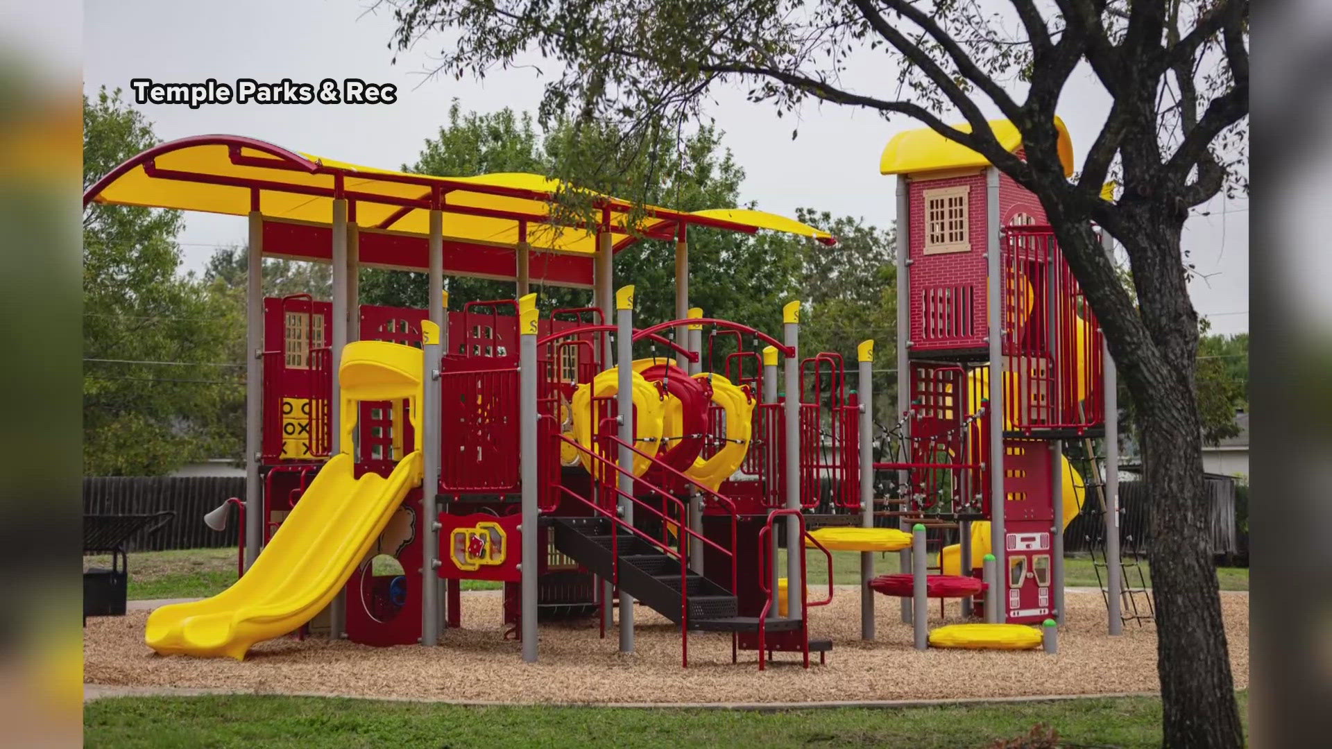 The playground is themed as a fire station.