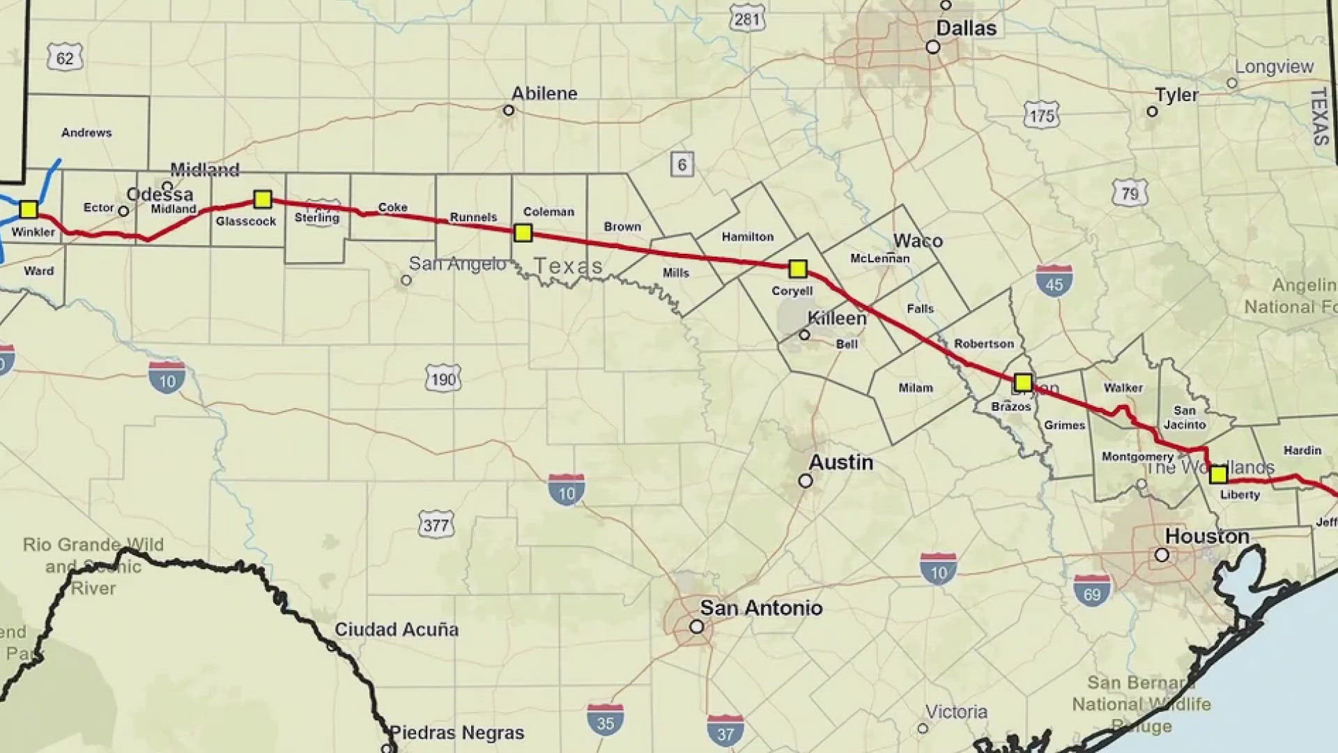 Pipeline construction will last for two years, going through Mills, Hamilton, Coryell, McLennan, Falls, Bell, Robertson, Brazos, Milam, and Grimes Counties.