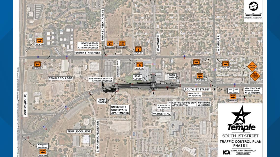 Next phase of reconstruction project to cause closures, detours on 1st Street in Temple