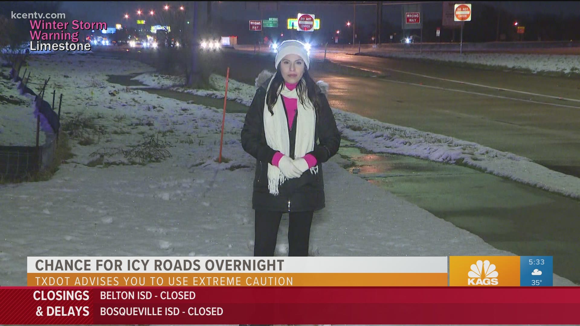 Texas Today's Maria Aguilera monitors road conditions on I-35.