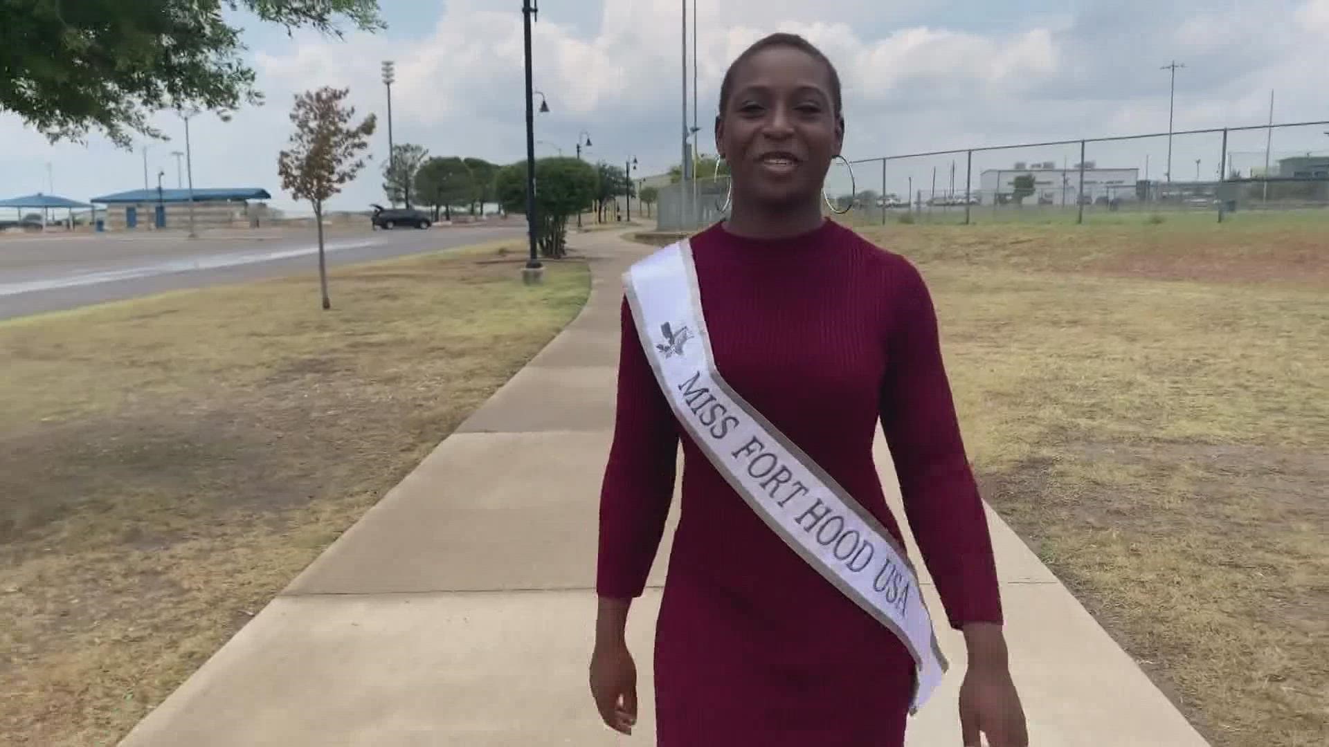 Kandice Harmon is competing for the crown. If she wins, she would be the first active duty soldier to win the title.