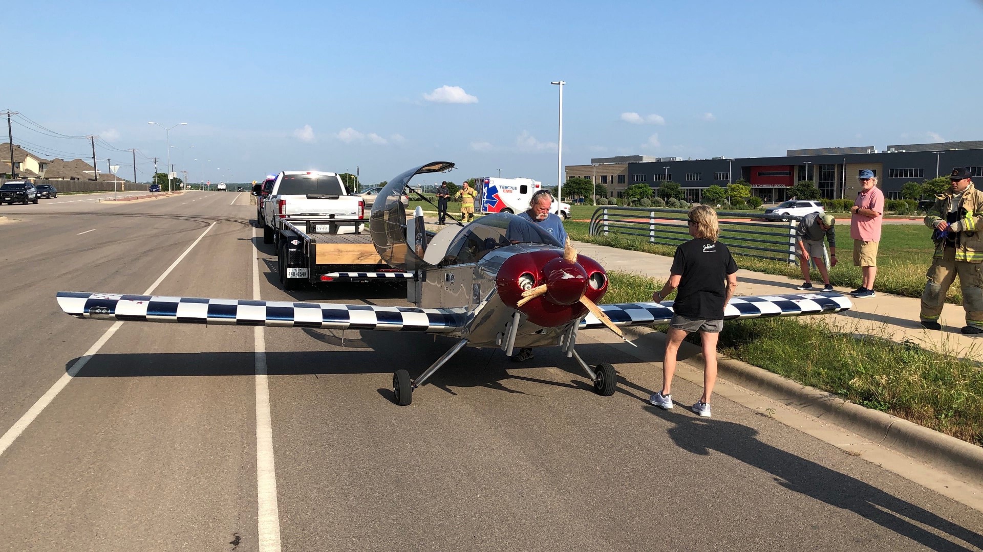 The plane landed on Prairie View Road, near North Belton Middle School after having engine trouble. Temple FD says the pilot was not hurt.
