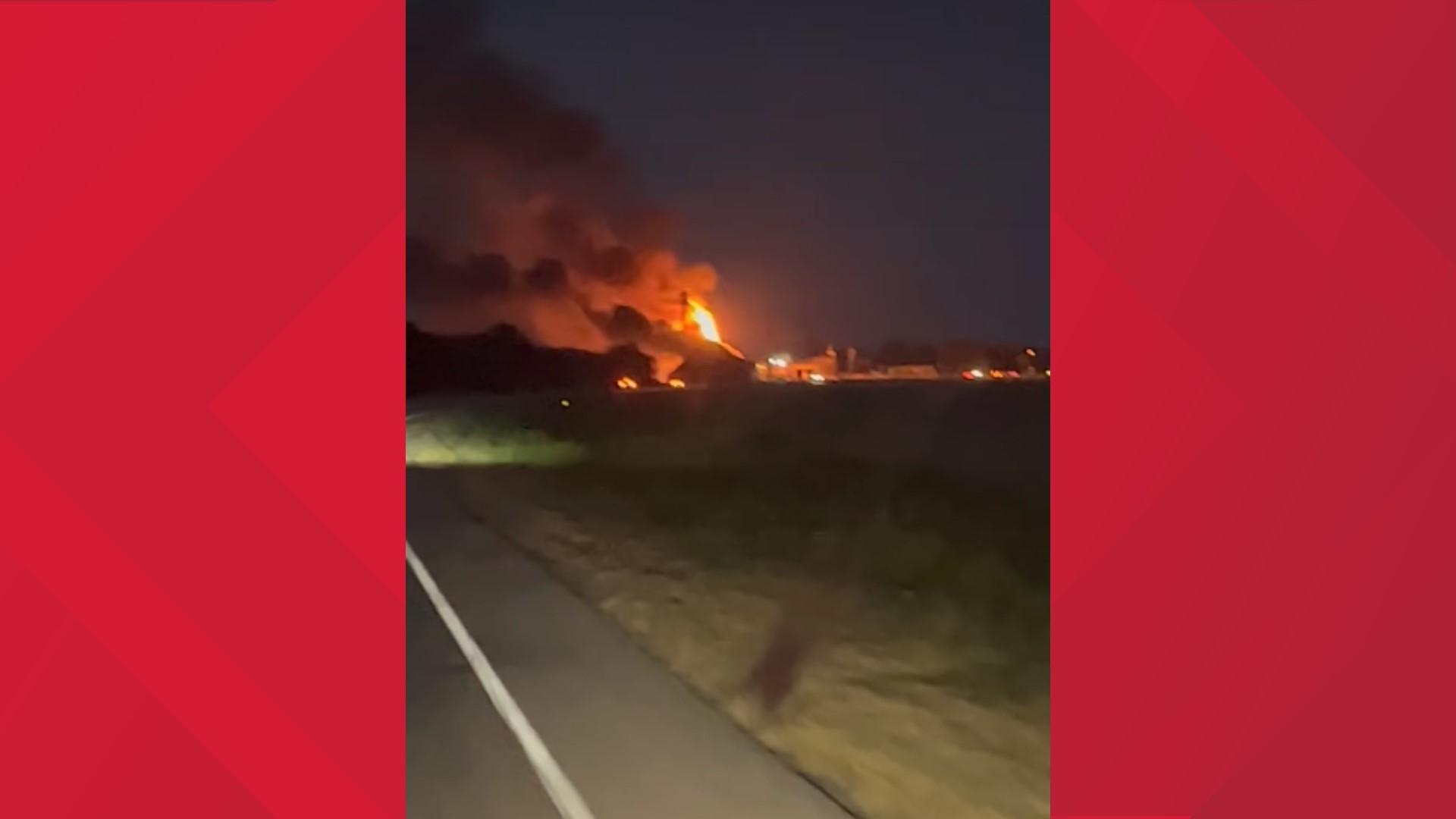 Fire burning at American Plant Food Corporation fertilizer plant.