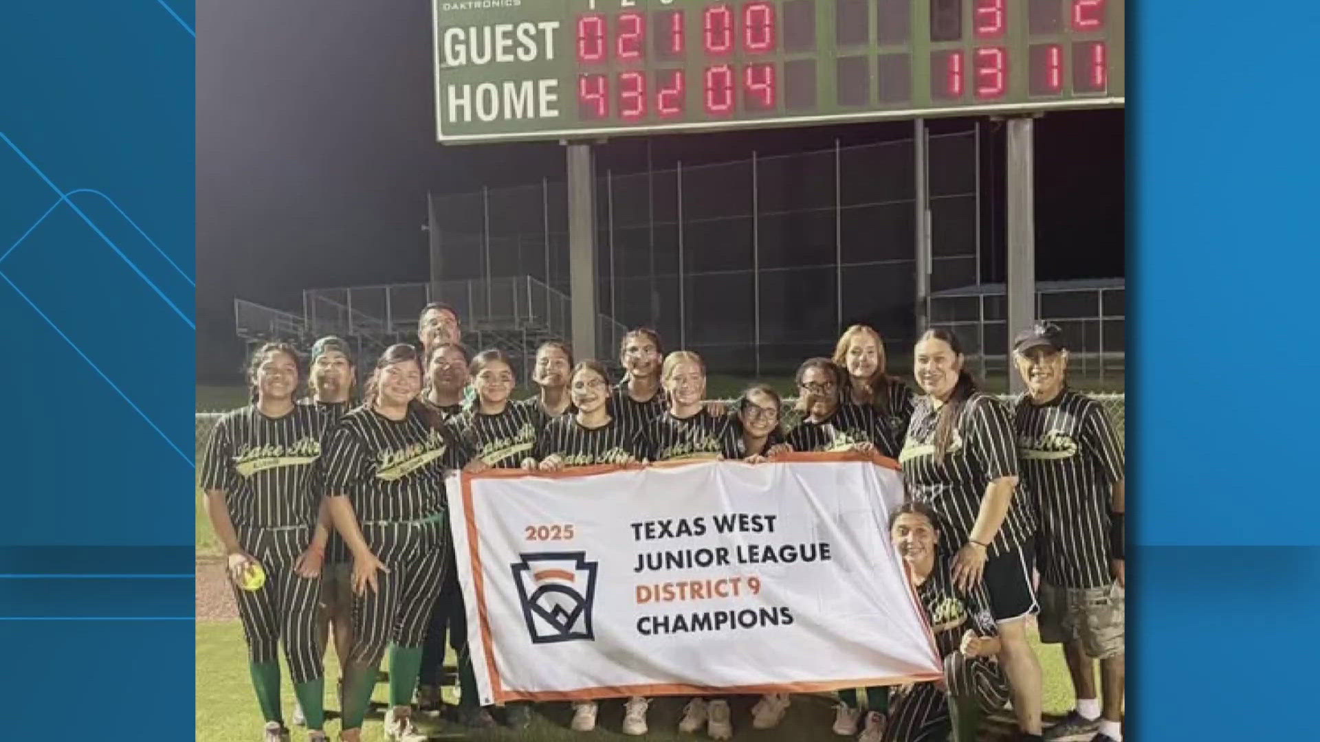 The Lake Air Junior girls defeated Lorena Little League 13-3 Saturday night to earn the right to compete for the Texas West State title. 