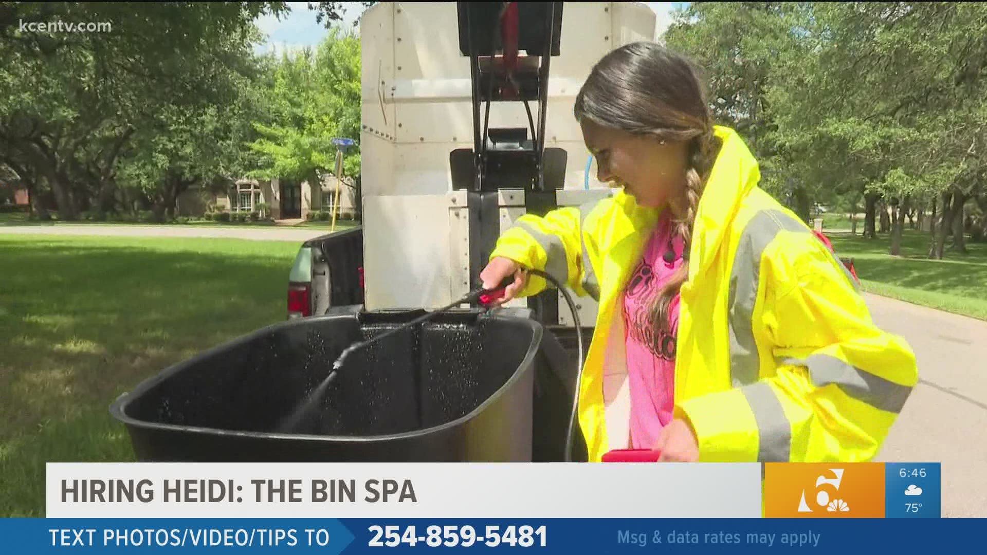 Texas Today's Heidi Halagha tries being a professional trash bin cleaner.