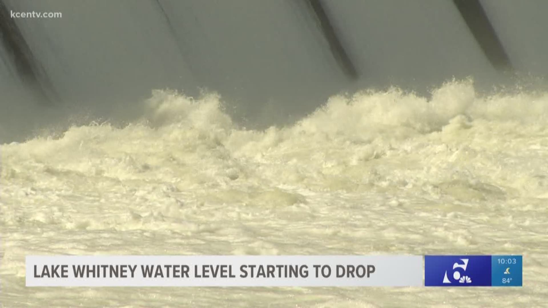 Levels in the flooded Lake Whitney are finally starting to drop as the Whitney Dam continues pushing water into the Brazos River.