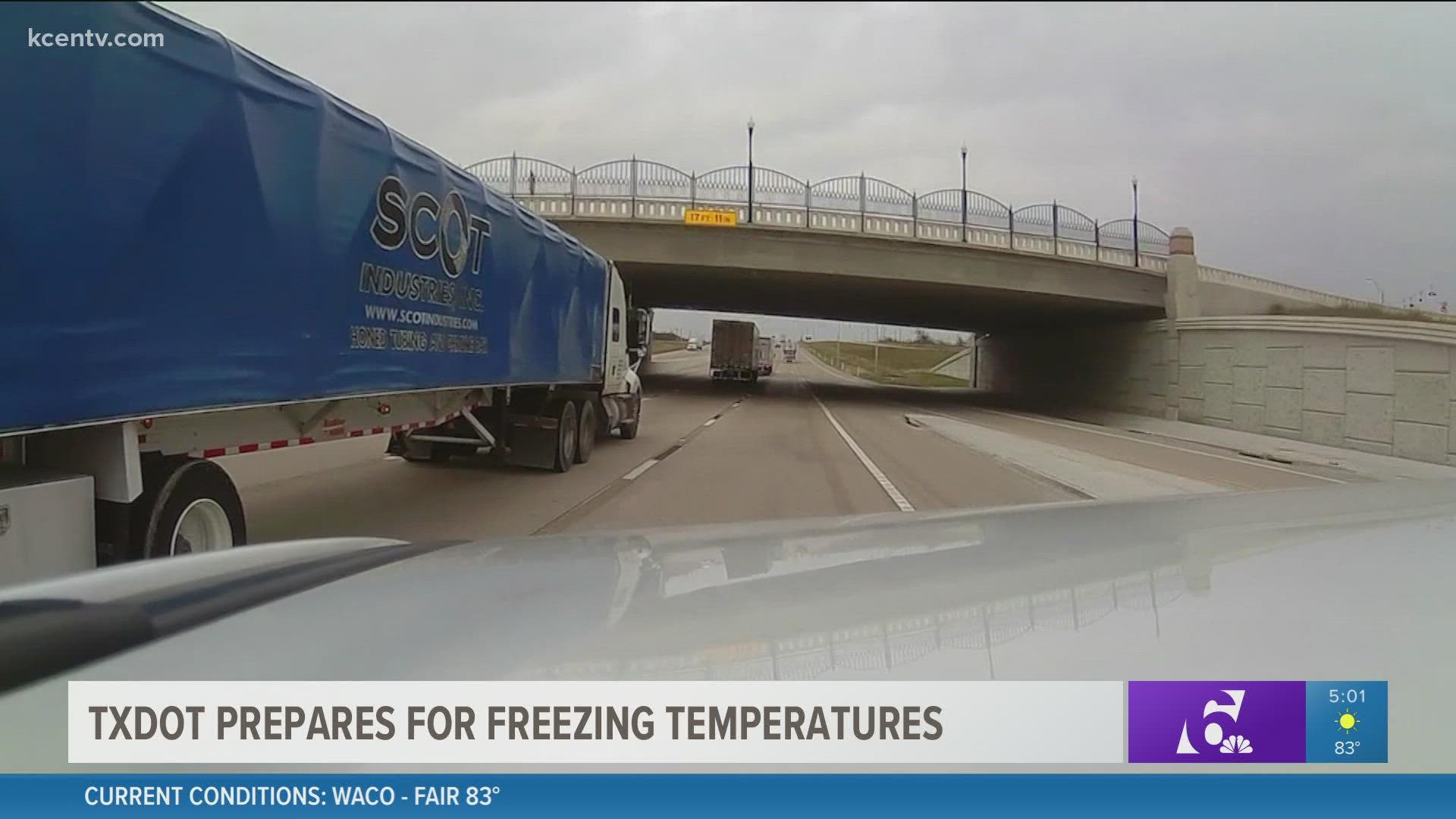 TxDOT crews will lay down brine on major highways in advance of the freezing temperatures expected over the weekend.