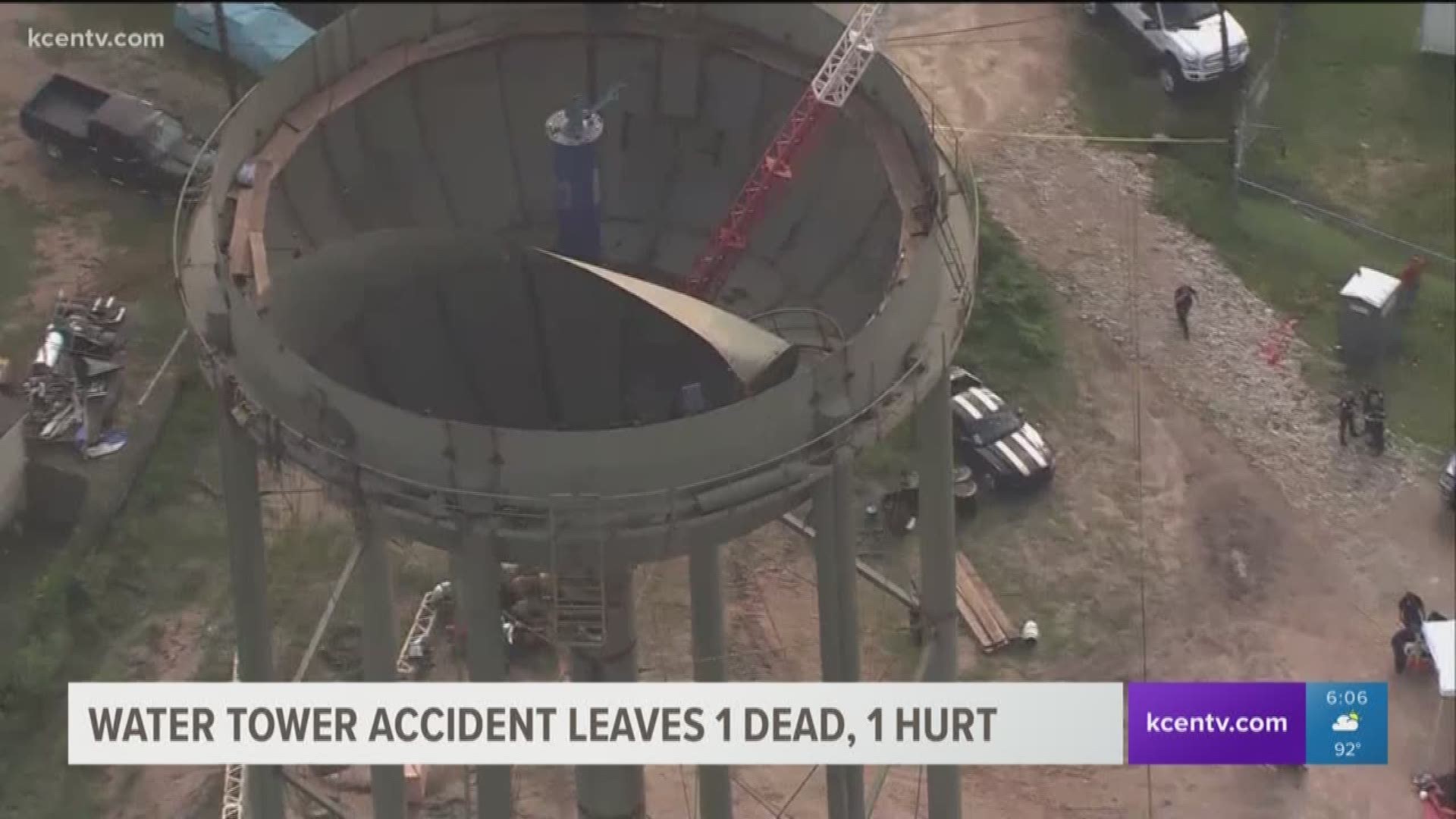 A piece of a water well broke and fell on a construction crew inside.