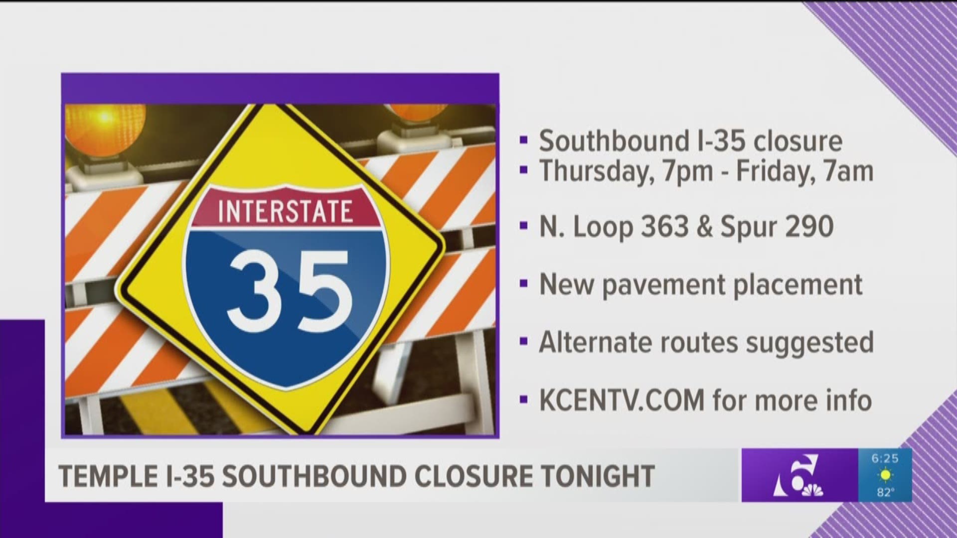 SB I-35 will be closed until Friday morning. 
