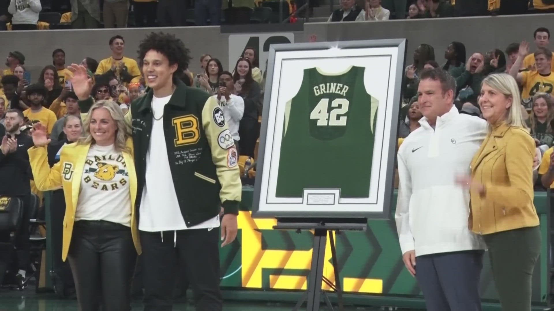 The ceremony took place ahead of the Baylor vs Texas Tech women's basketball game, on Sunday, Feb. 18.