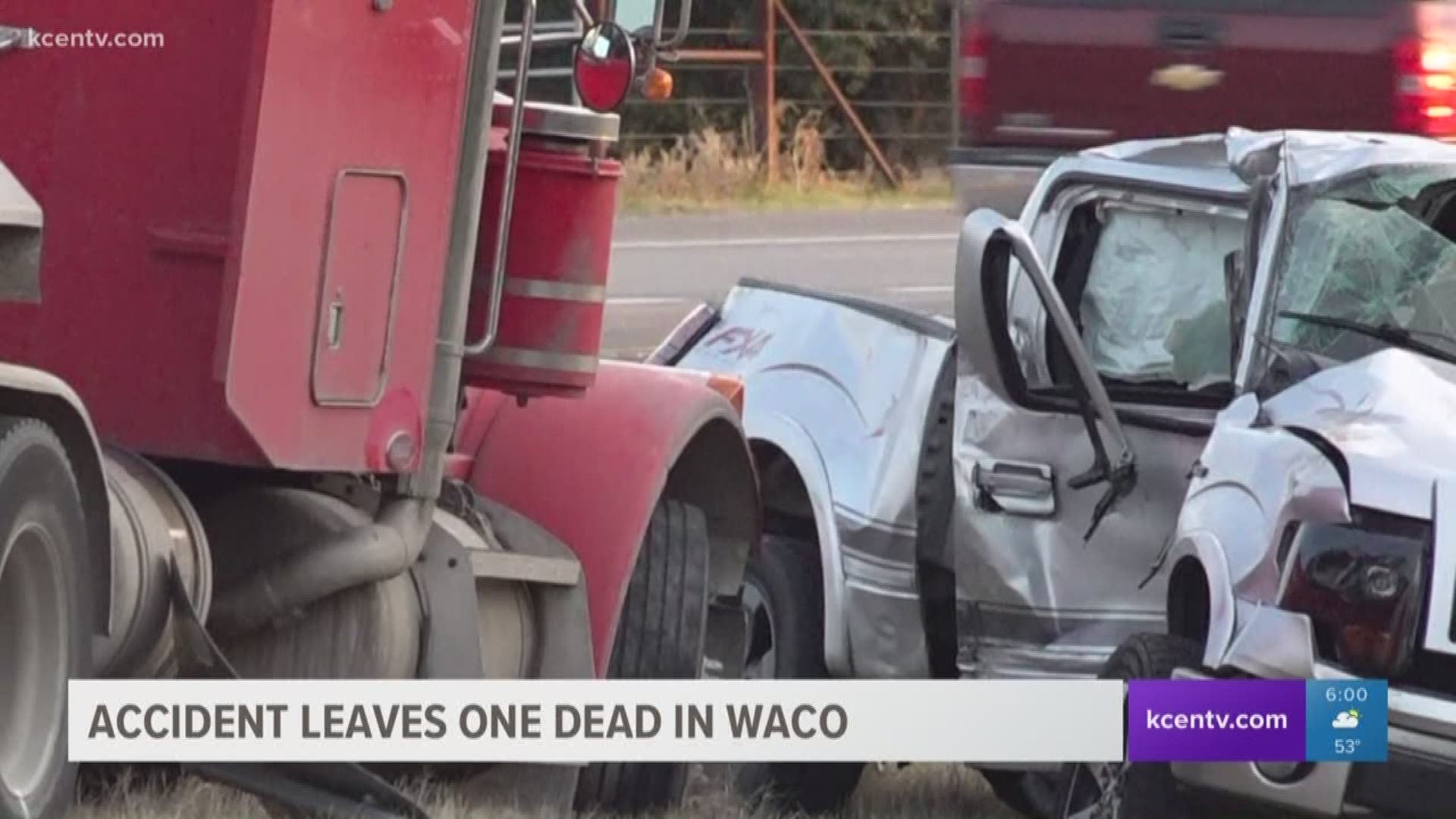 Waco police say they believe a white pickup truck failed to yield to an 18-wheeler near South 3rd Street and University Parks Drive.