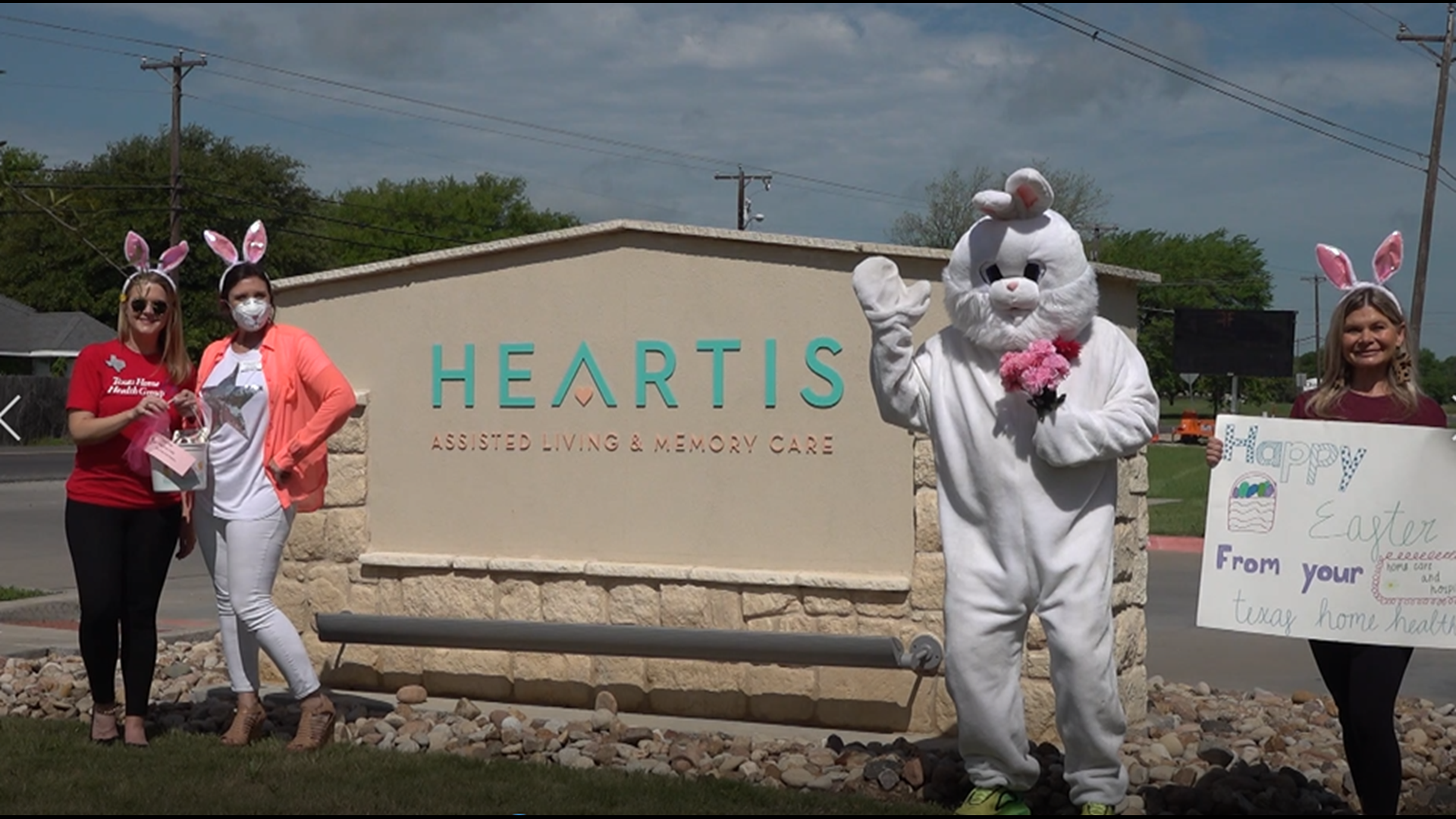 With flowers, eggs and goodies, employees of  Texas Home Health and Hospice dressed up as the Easter bunny and visited several assisted living facilities.