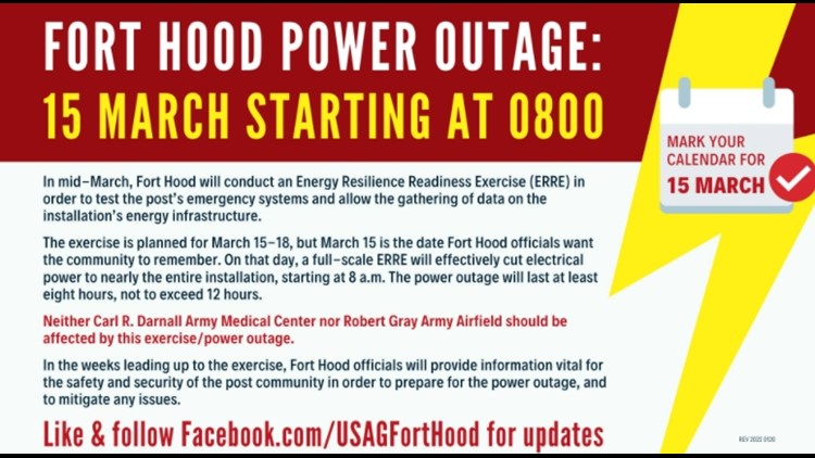 Fort Hood Power Outage| ERRE testing starts March 15 postwide