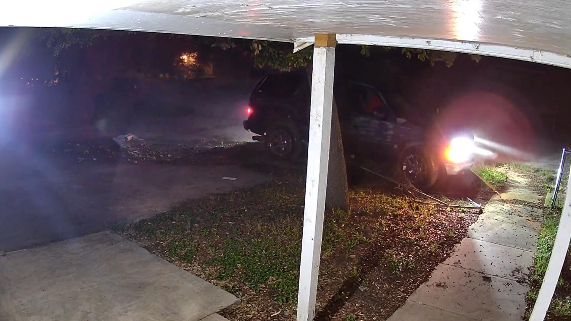 Video shows the vehicle crashing into a mail box and fence at a home.