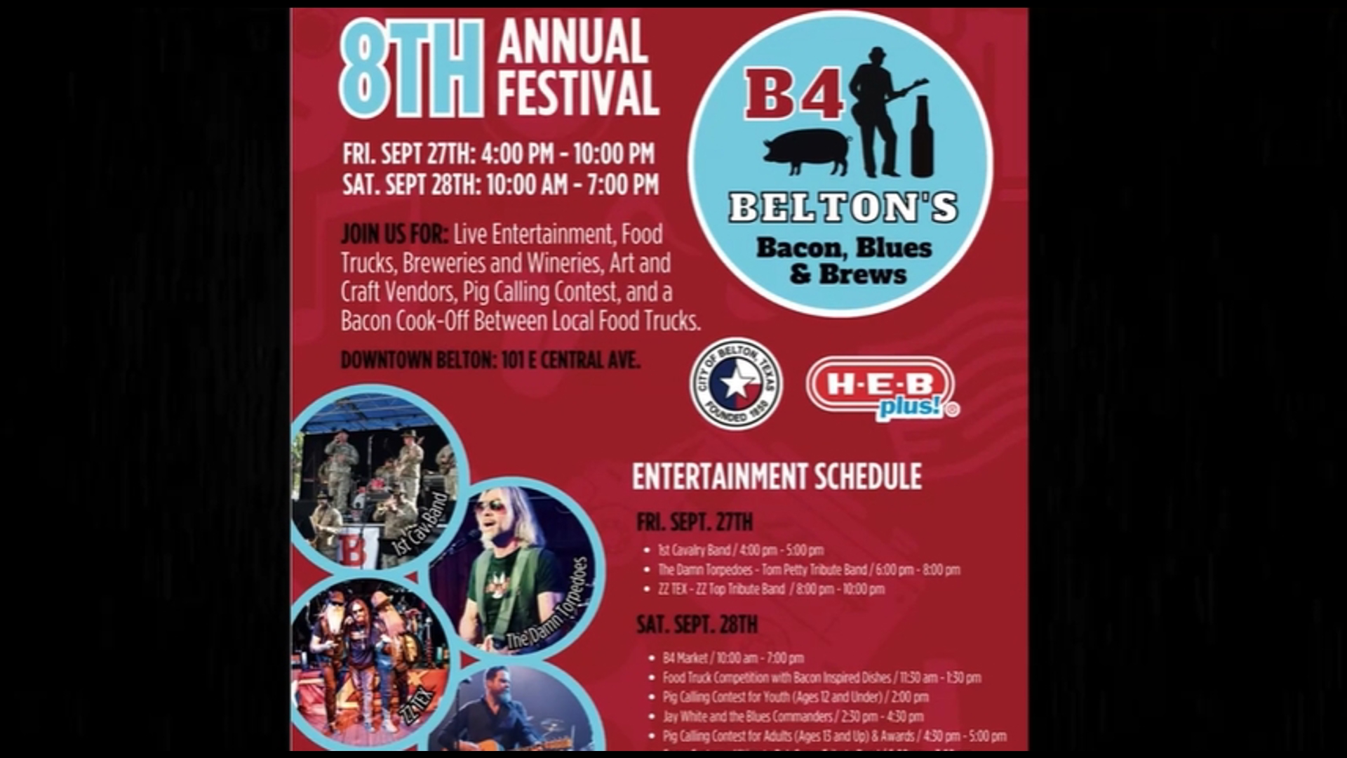 Starting Sept. 27 at 4 p.m. in Downtown Belton, the Bacon Blues and Brews festival begins!