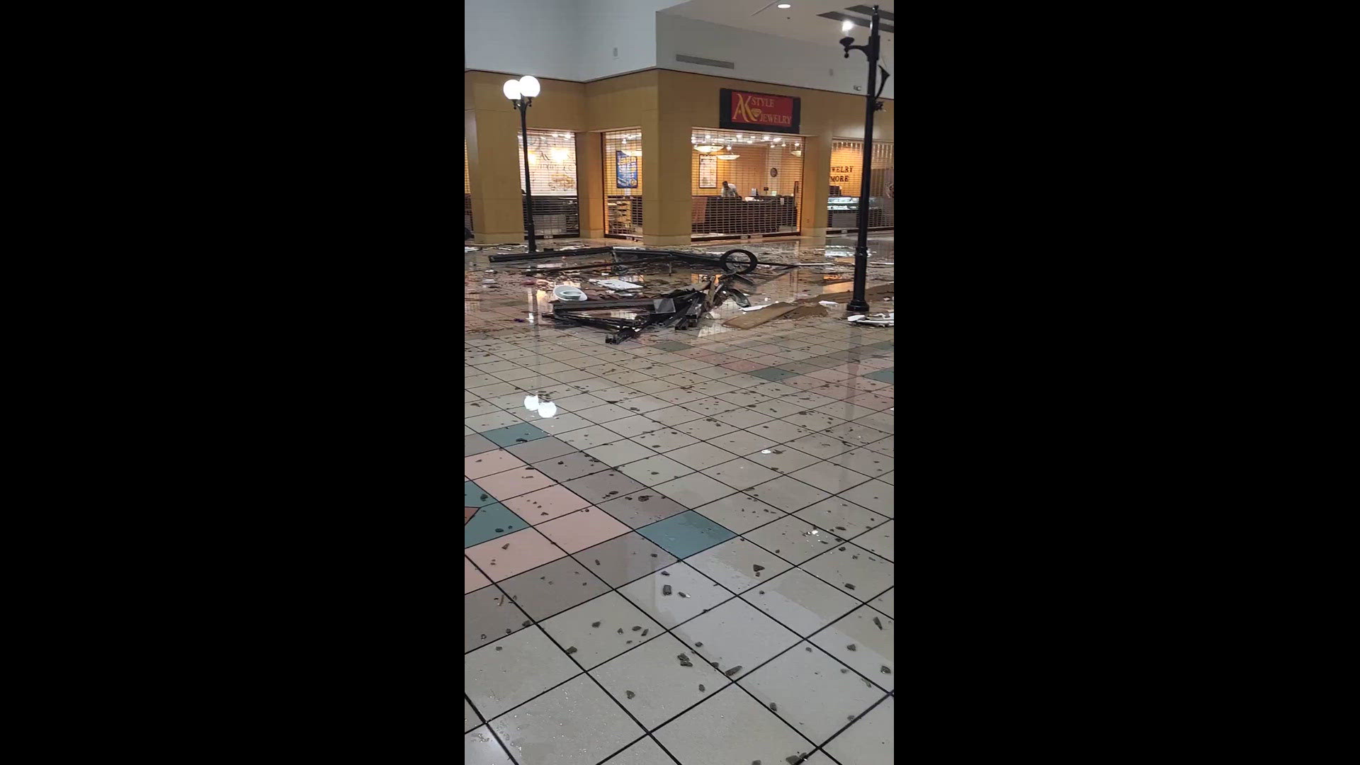 Viewer David Johnson shared video of flickering lights and damage done to the Temple Mall caused by a possible tornado Wednesday.