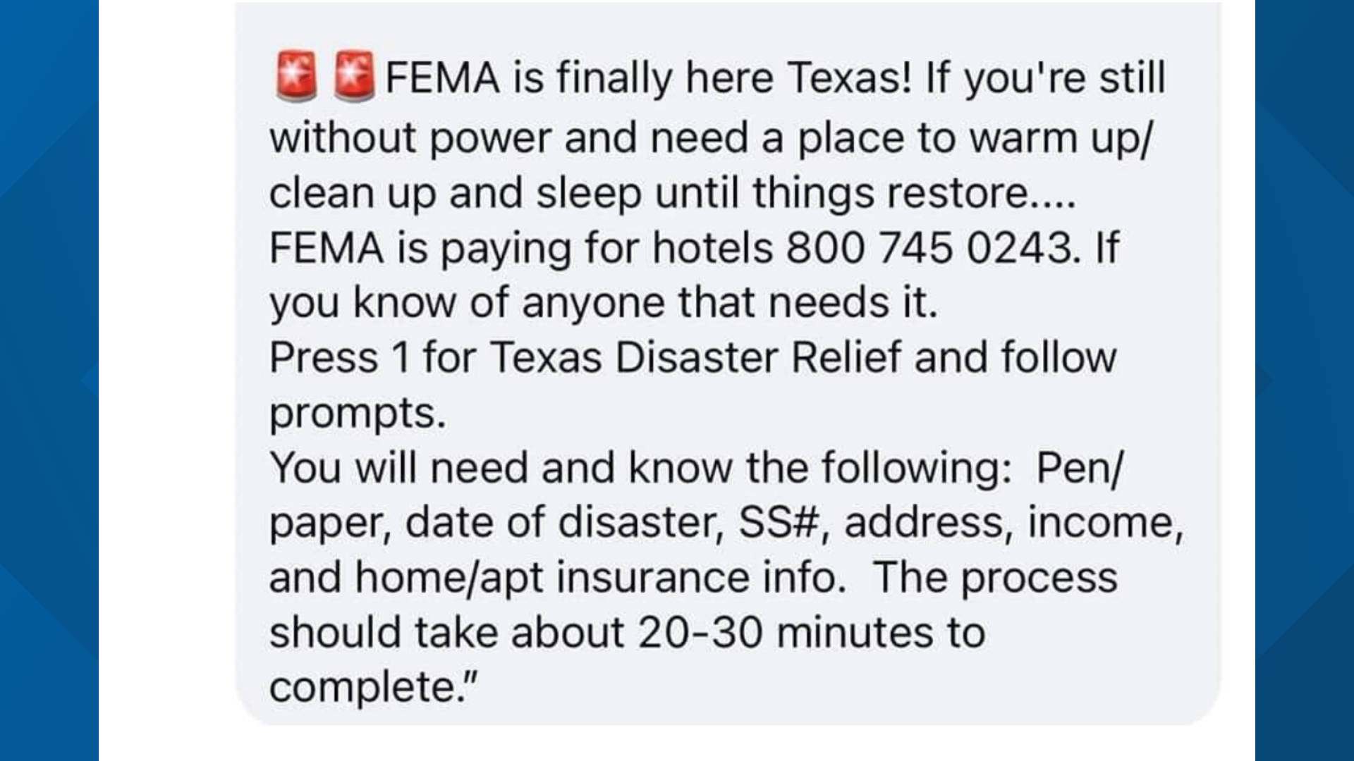 SCAM Fake FEMA number claims to help with hotel stays