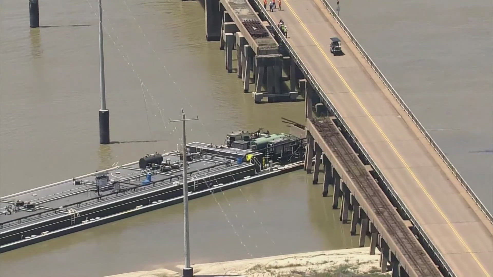 A portion of the bridge collapsed following the collision, but no injuries have been reported.