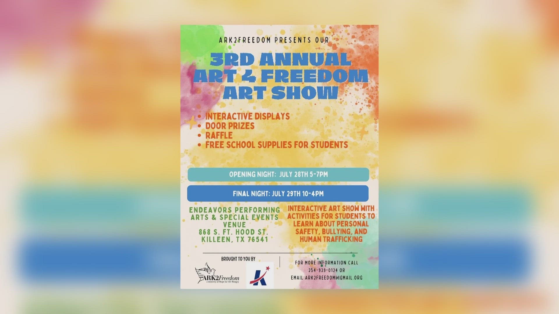 Killeen, Tx News Free art show on bullying and sex trafficking kcentv image photo