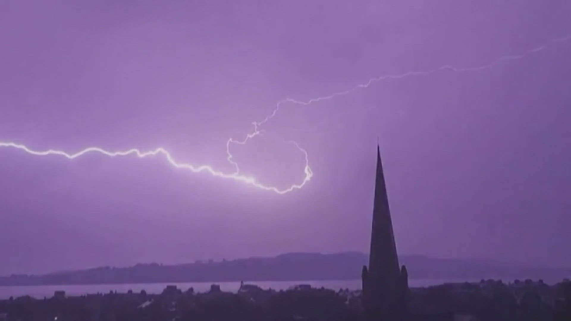 What you are actually seeing is lightning from a thunderstorm that is too far to be heard.