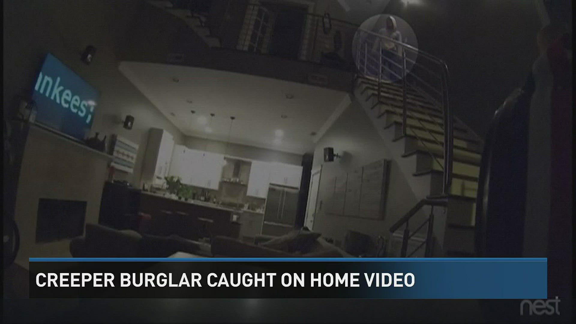 A burglar dubbed the "creeper ghost" was caught on home surveillance video as the couple he was robbing was on the couch just below him watching TV.