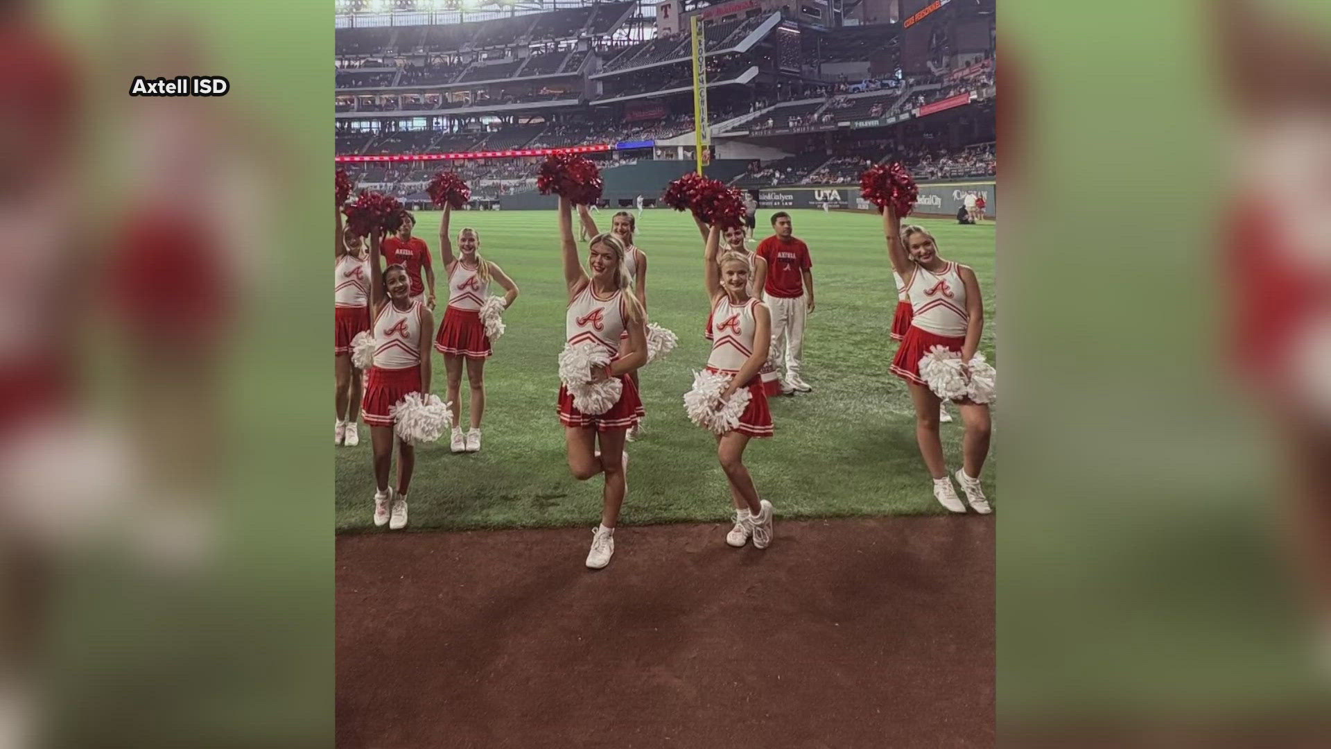 Reason to Smile: The Axtell varsity cheerleaders were invited by the Texas Rangers to perform at Globe Life Field for their spirit day event.